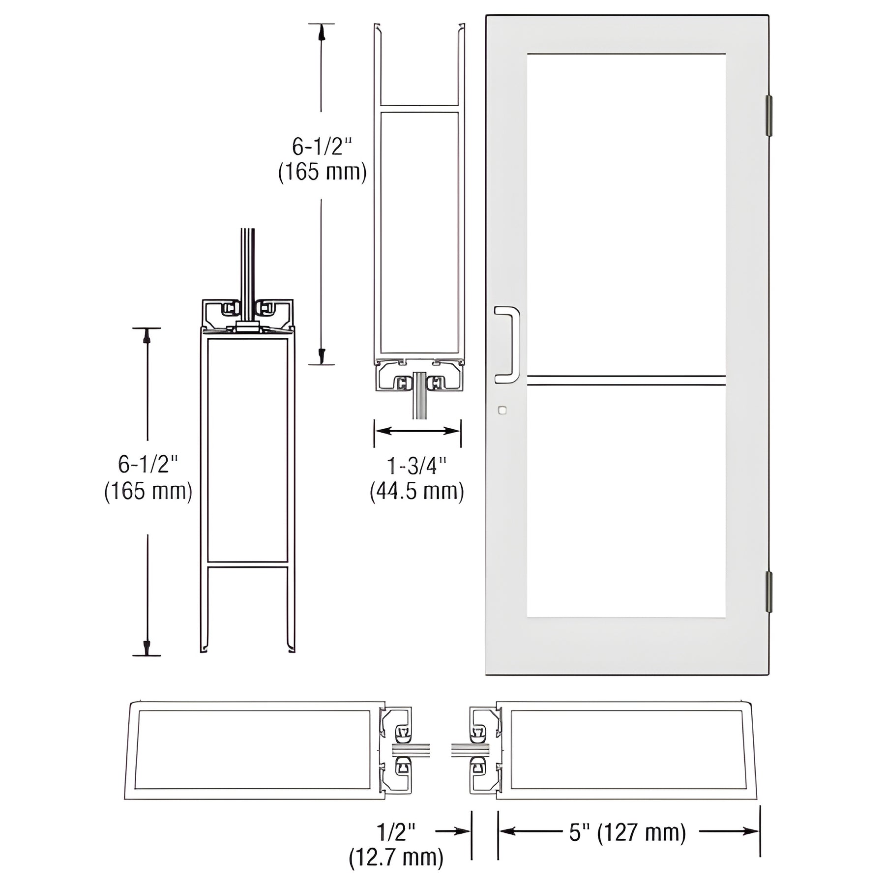 CRL-U.S. Aluminum White KYNAR® Paint Custom Size Single Series 550 Wide Stile Butt Hinge Entrance Door for Overhead Concealed Door Closer