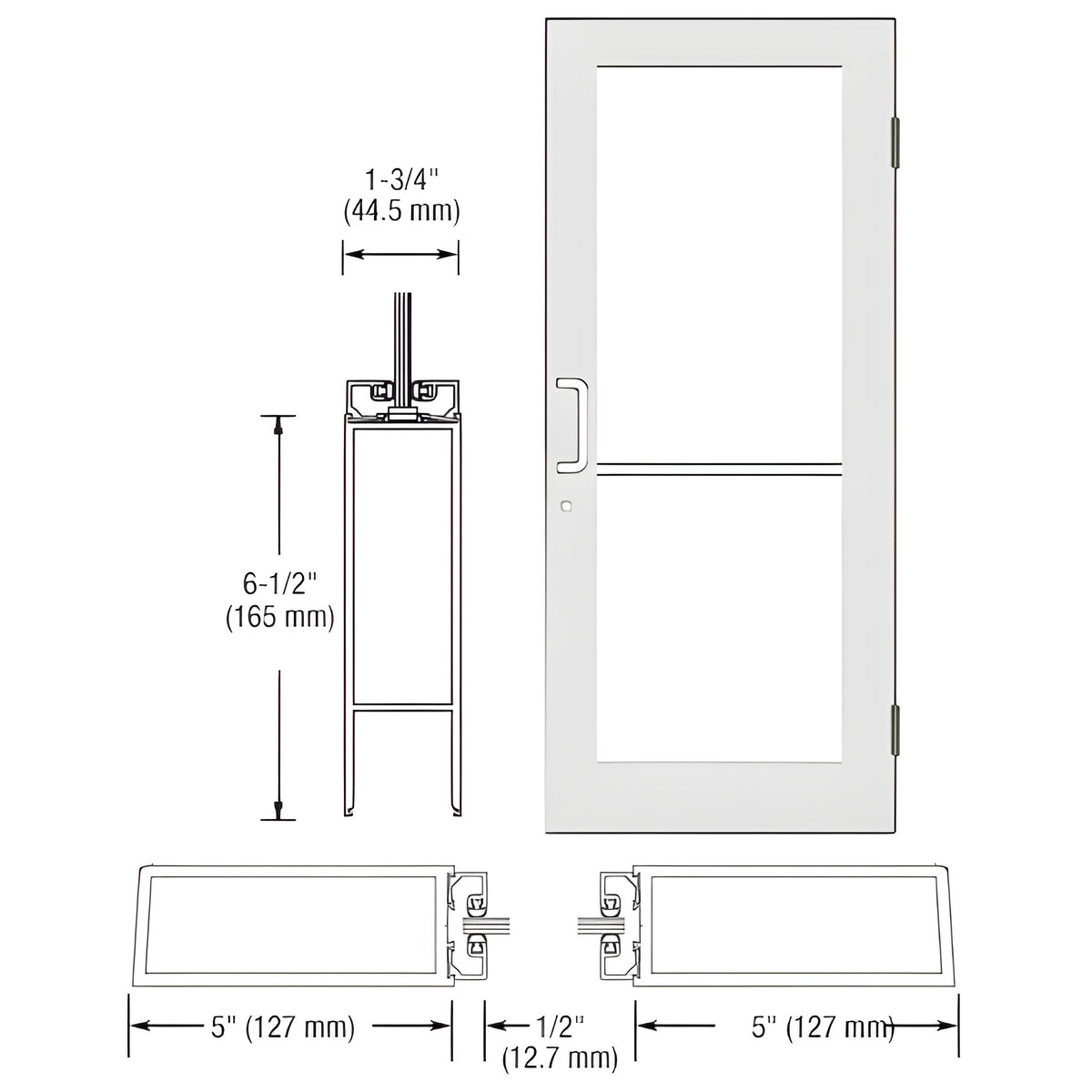 CRL-U.S. Aluminum White KYNAR® Paint Custom Size Single Series 550 Wide Stile Butt Hinge Entrance Door for Surface Mount Door Closer