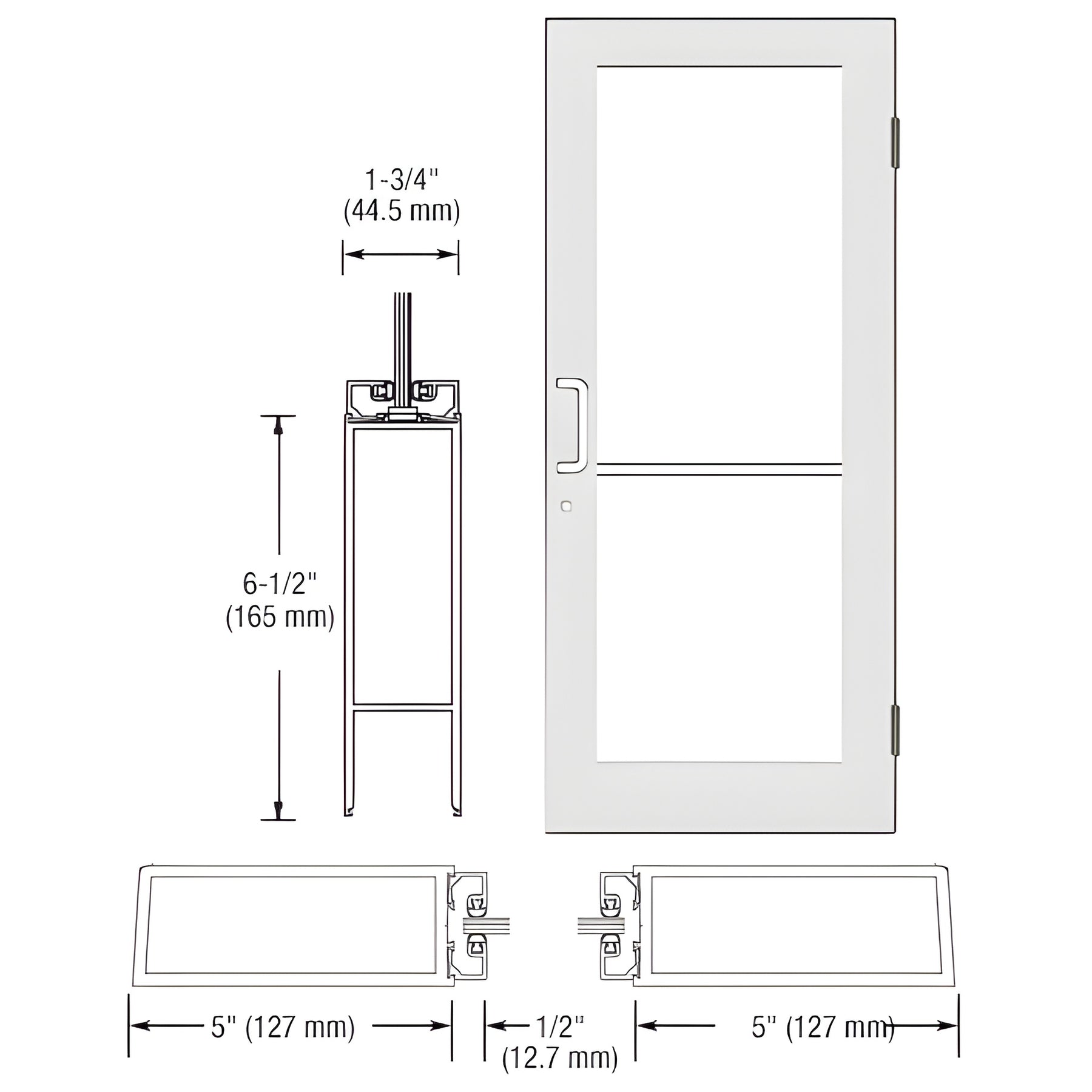 CRL-U.S. Aluminum White KYNAR® Paint Custom Size Single Series 550 Wide Stile Butt Hinge Entrance Door for Surface Mount Door Closer