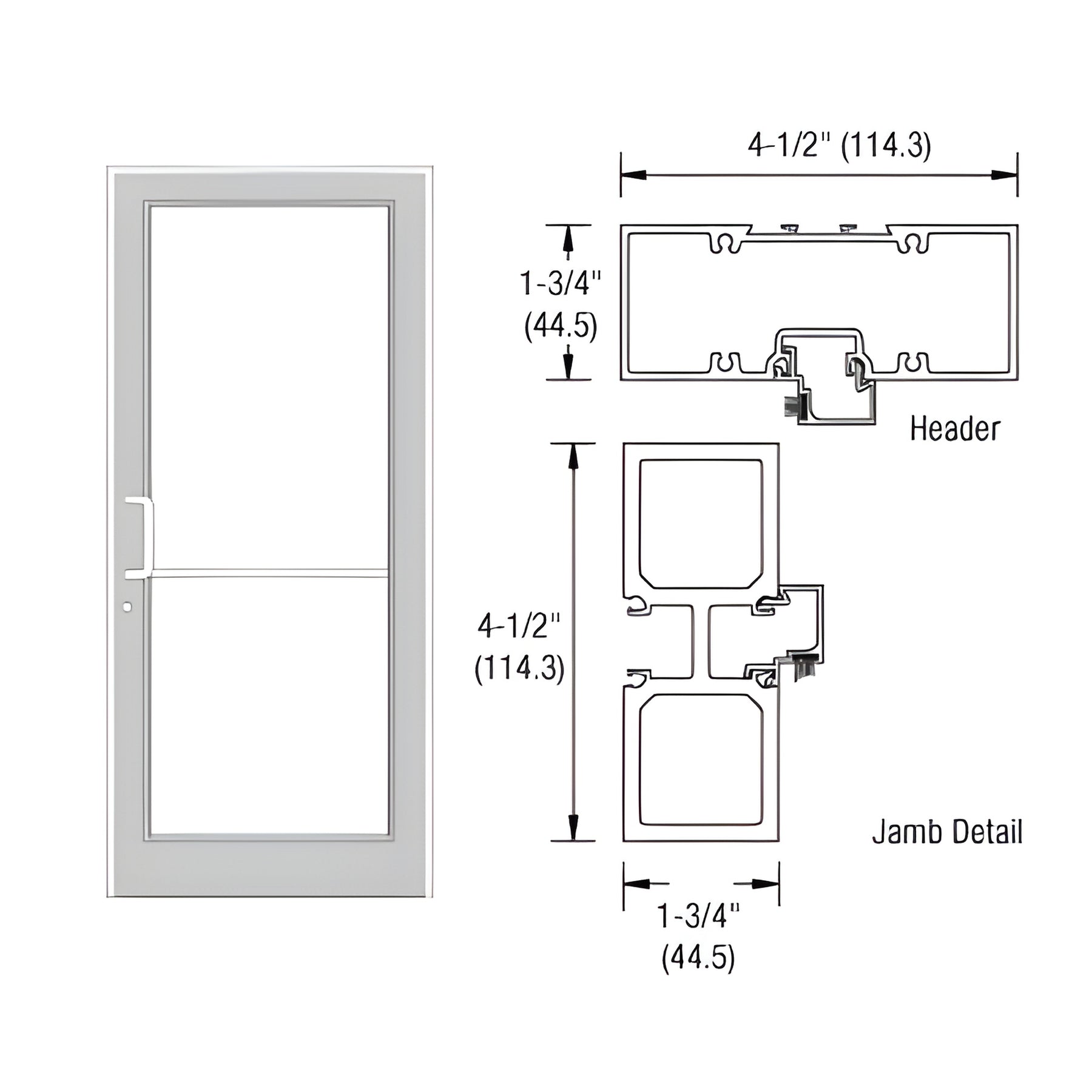 CRL-U.S. Aluminum White KYNAR® Paint Custom Sized Series 450 Tubular Butt Hinge Up and Over Frame Complete (1F)