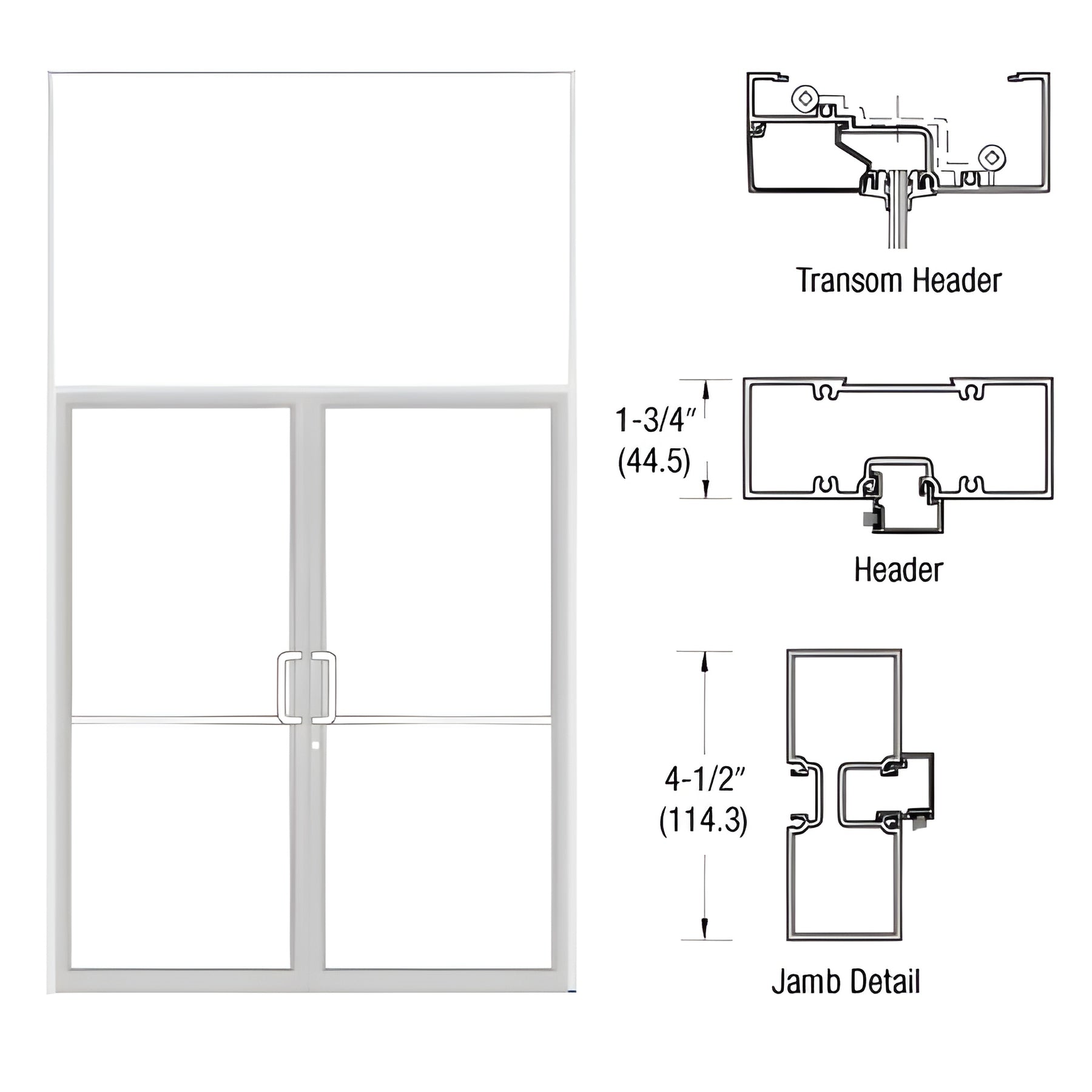 CRL-U.S. Aluminum White KYNAR® Paint Custom Sized Series 450 Tubular Butt Hinge Transom Frame Complete (2FT)