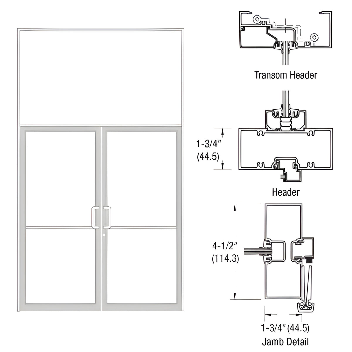 CRL-U.S. Aluminum White KYNAR® Paint Custom Sized Series 450 Tubular Gear Hinge Transom Frame Complete (2FT)