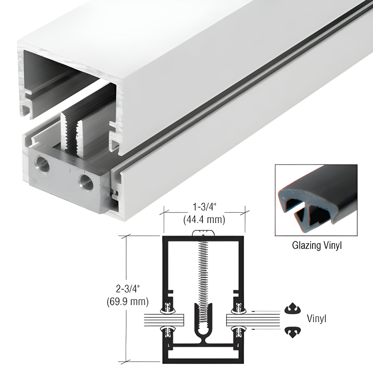 CRL-U.S. Aluminum White KYNAR® Paint Deep Division Bar With Vinyl 1-3/4" x 2-3/4", 24'