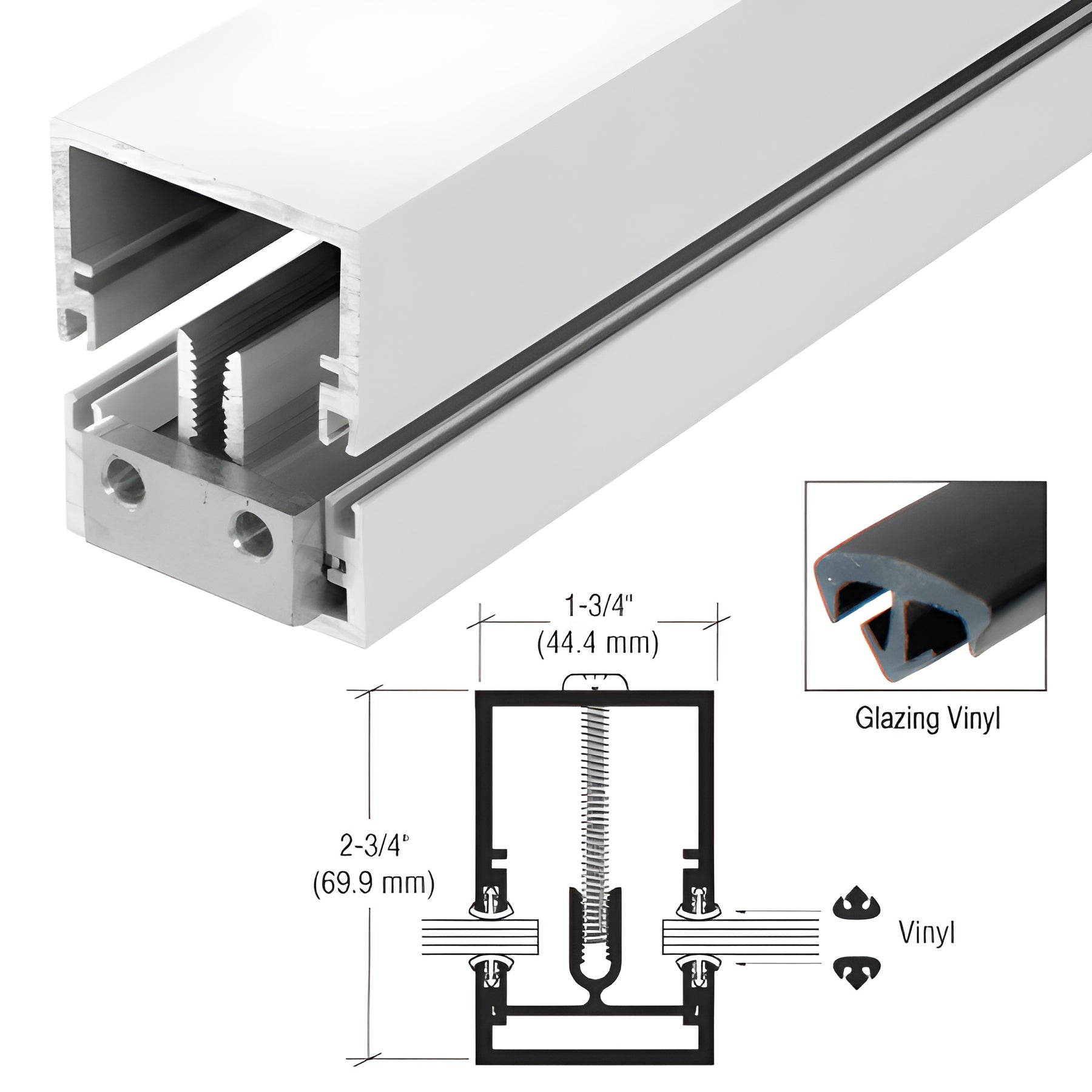 CRL-U.S. Aluminum White KYNAR® Paint Deep Division Bar With Vinyl 1-3/4" x 2-3/4", 24'