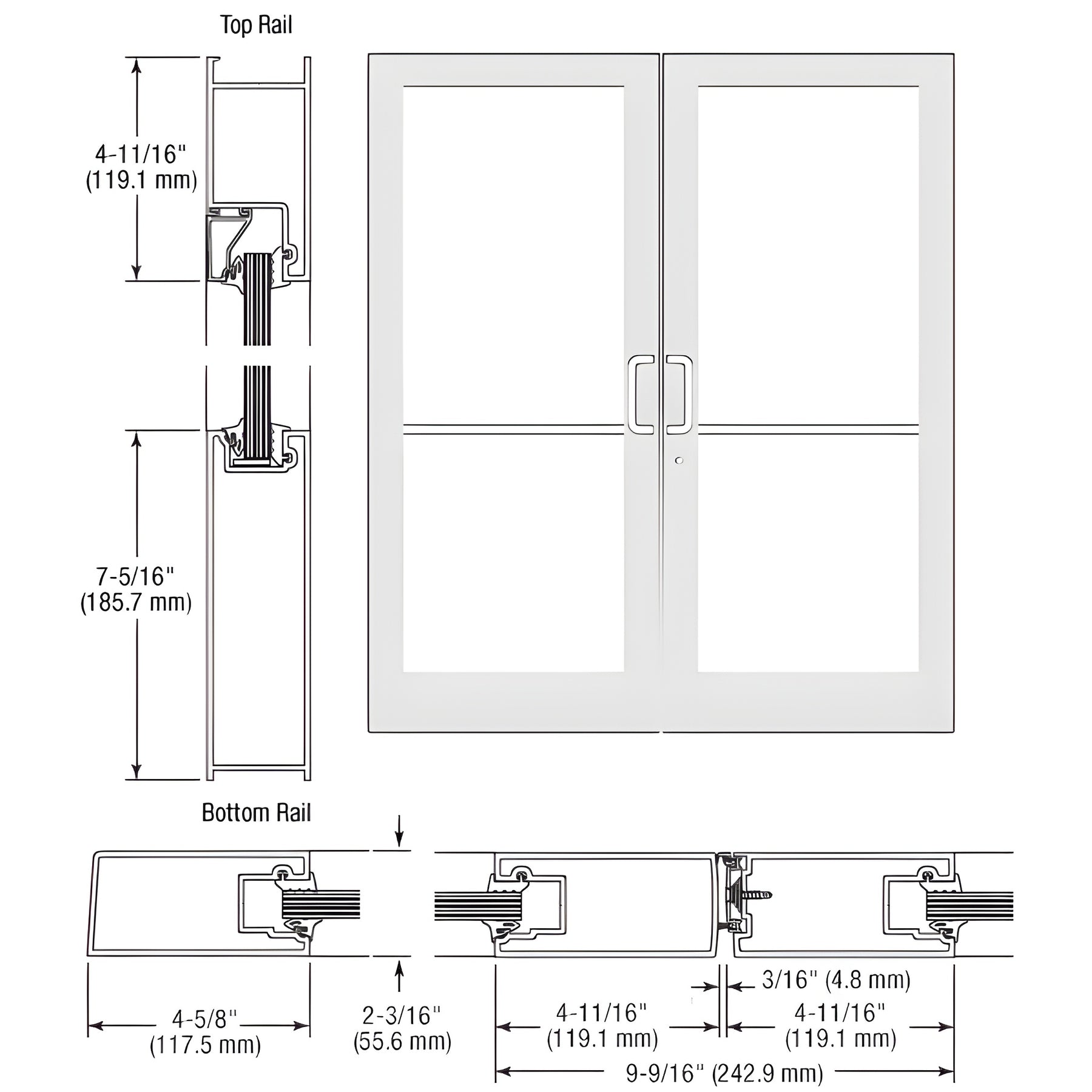 CRL-U.S. Aluminum White KYNAR® Paint IG500 Series Custom Pair StormFront™ Butt Hinged Entrance Doors for Surface Mount Door Closers