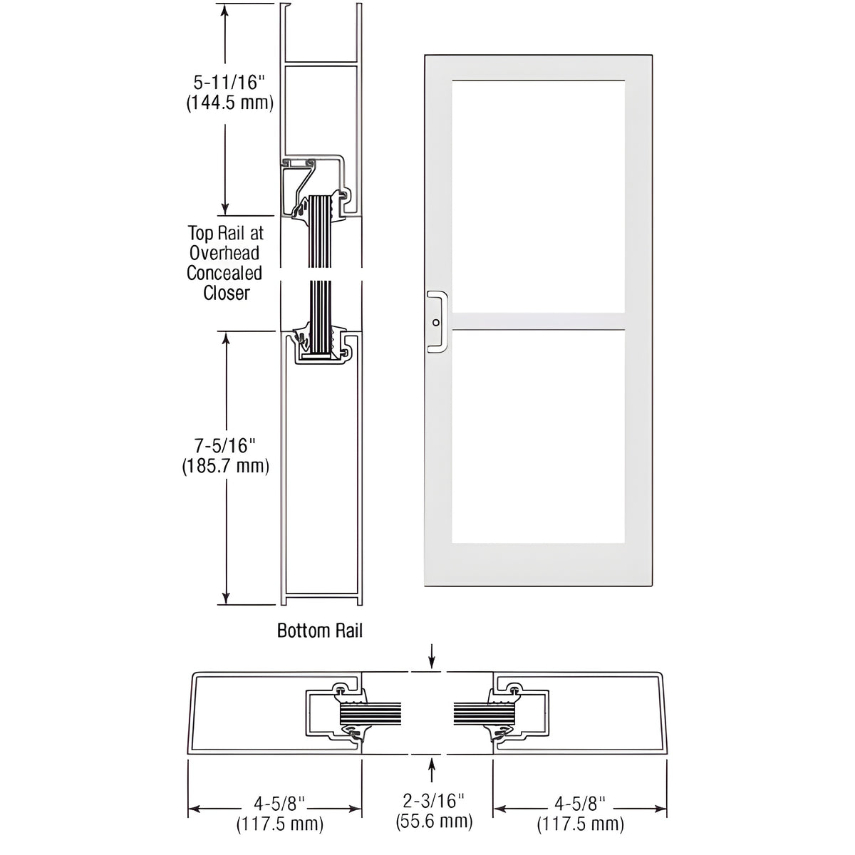 CRL-U.S. Aluminum White KYNAR® Paint IG500 Series Custom Single StormFront™ Butt Hinged Entrance for Panic and Overhead Concealed Closer