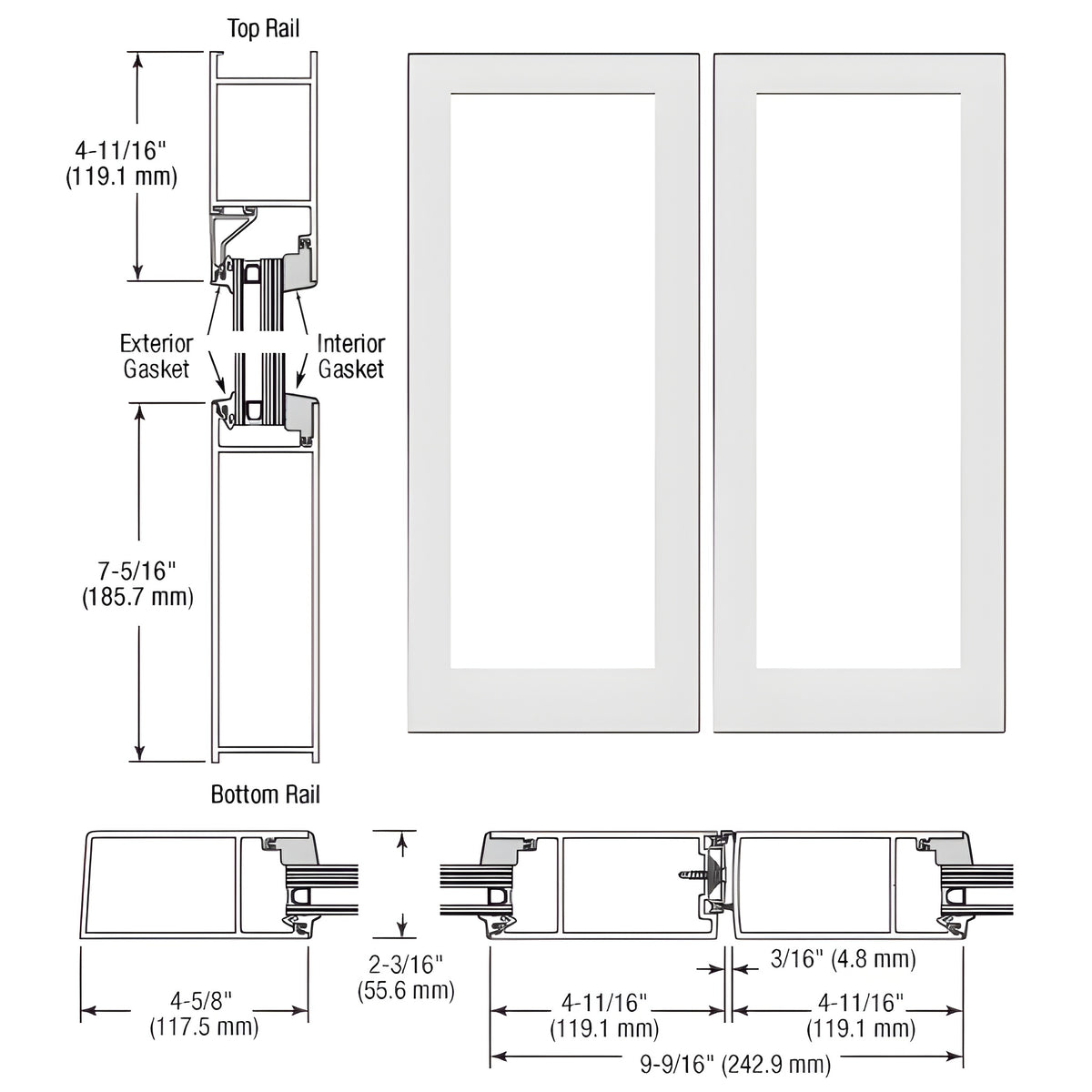 CRL-U.S. Aluminum White KYNAR® Paint IG600 Series Blank Pair Hurricane Resistant Offset Hung Entrance Doors- No Prep