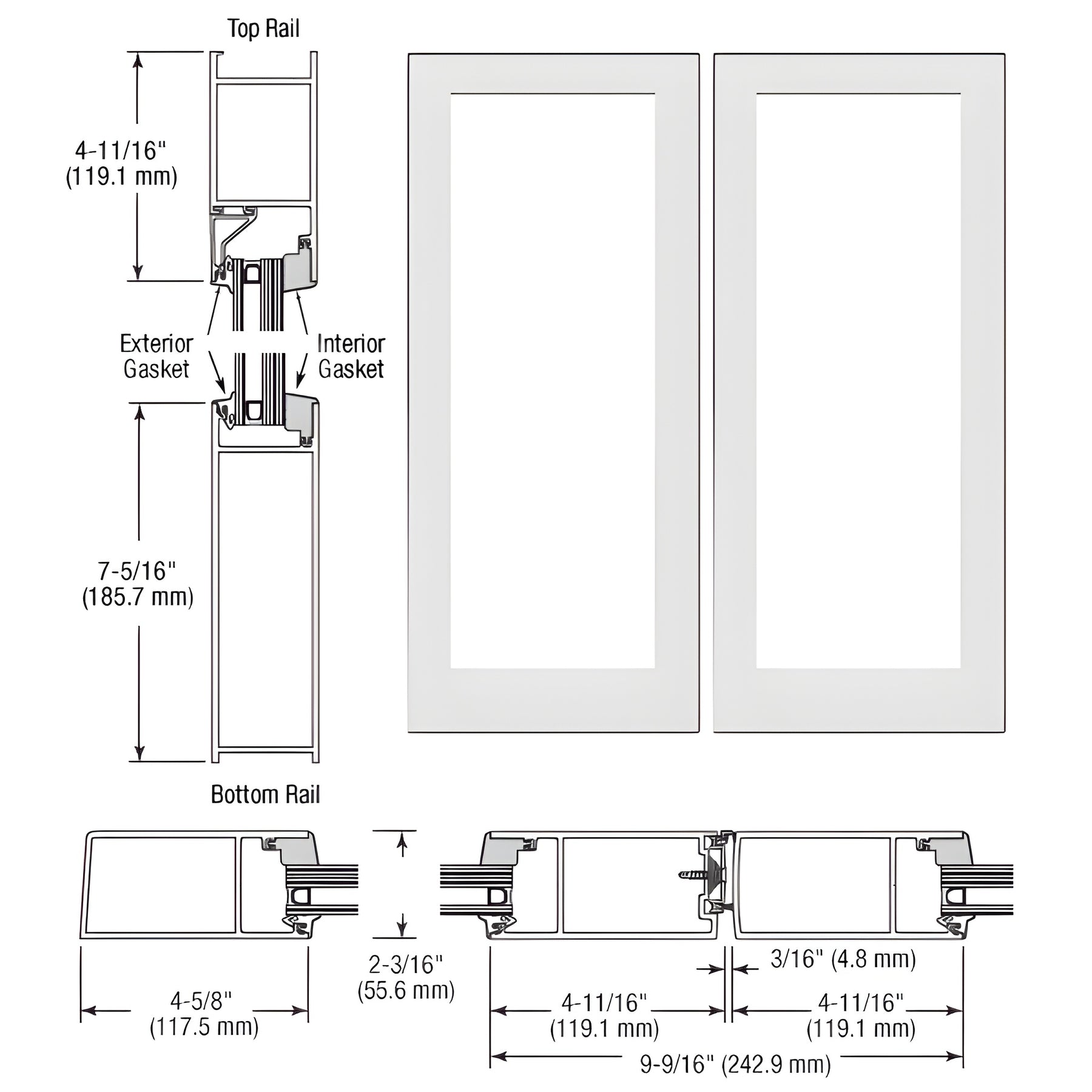 CRL-U.S. Aluminum White KYNAR® Paint IG600 Series Blank Pair Hurricane Resistant Offset Hung Entrance Doors- No Prep