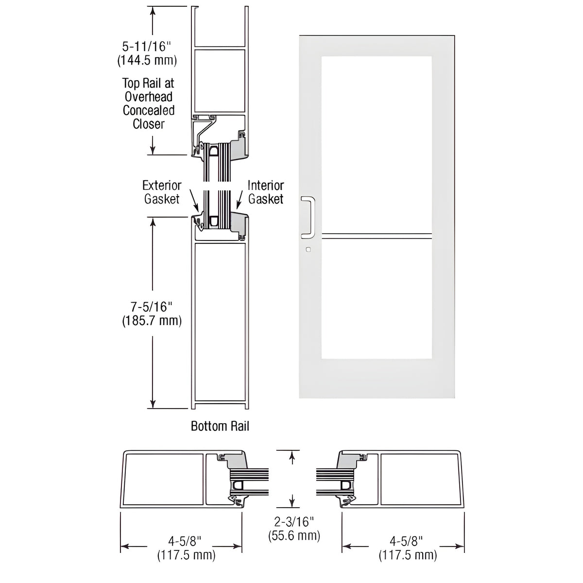 CRL-U.S. Aluminum White KYNAR® Paint IG600 Series Custom Single StormFront™ Butt Hinged Entrance for Concealed Overhead Closer
