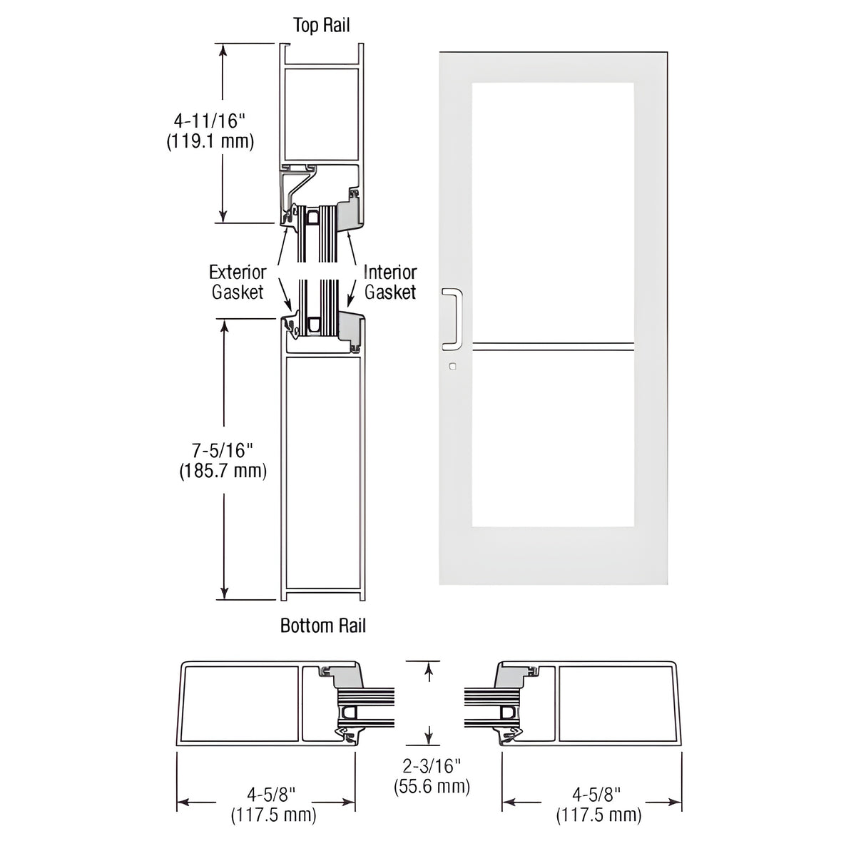 CRL-U.S. Aluminum White KYNAR® Paint IG600 Series Custom Single StormFront™ Gear Hinged Entrance for Surface Closer