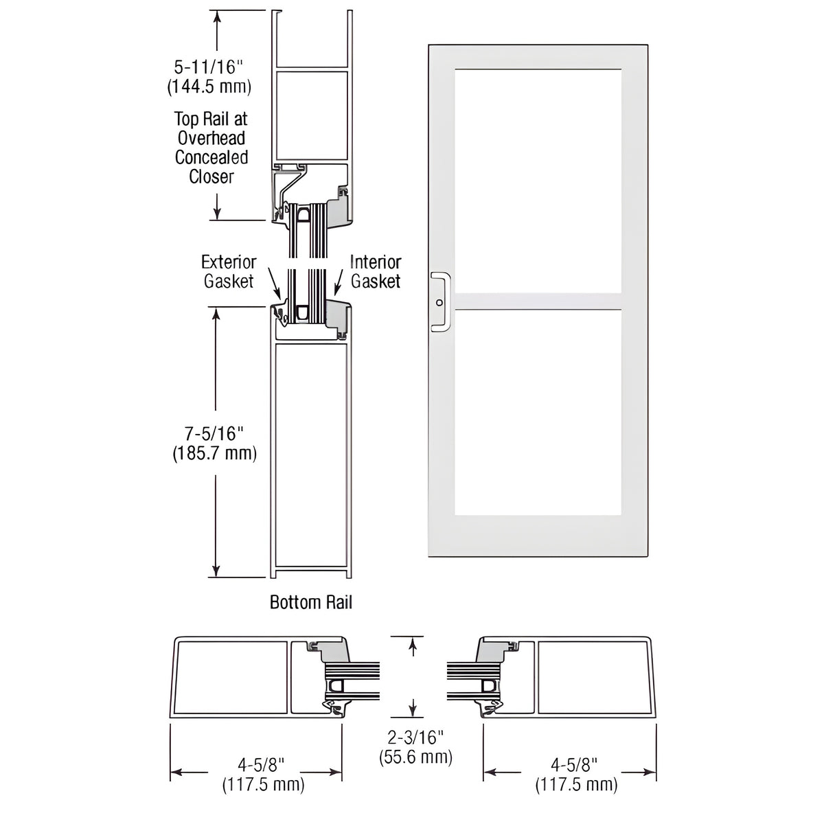 CRL-U.S. Aluminum White KYNAR® Paint IG600 Series Custom Single StormFront™ Butt Hinged Entrance for Panic and Overhead Concealed Closer
