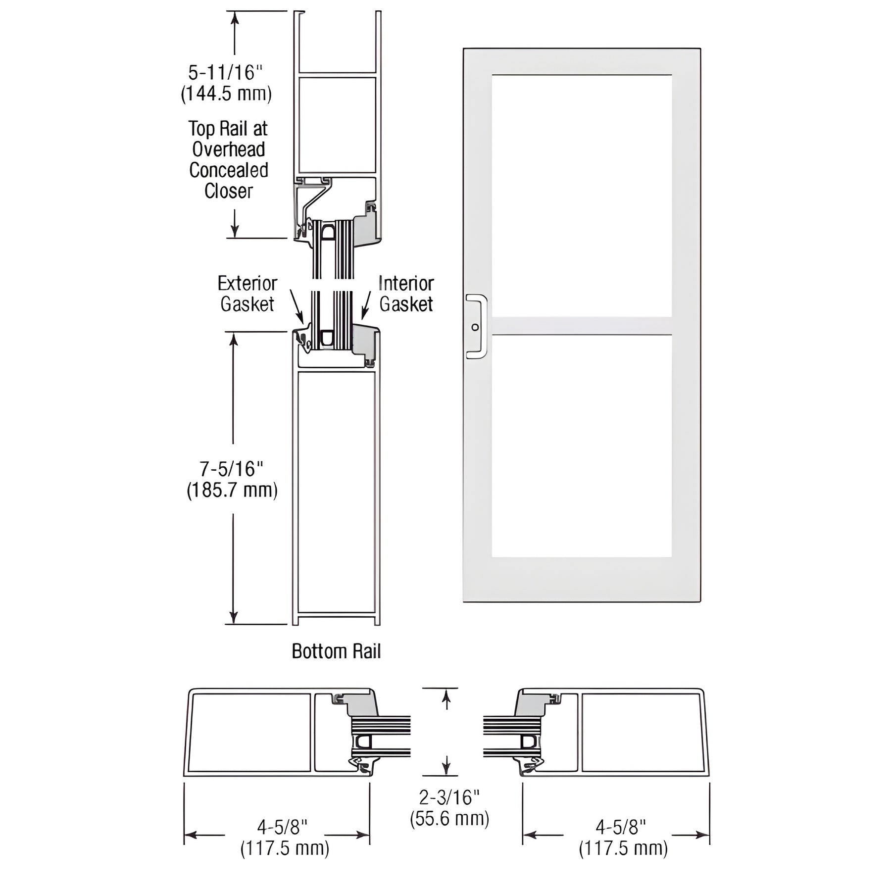 CRL-U.S. Aluminum White KYNAR® Paint IG600 Series Custom Single StormFront™ Butt Hinged Entrance for Panic and Overhead Concealed Closer