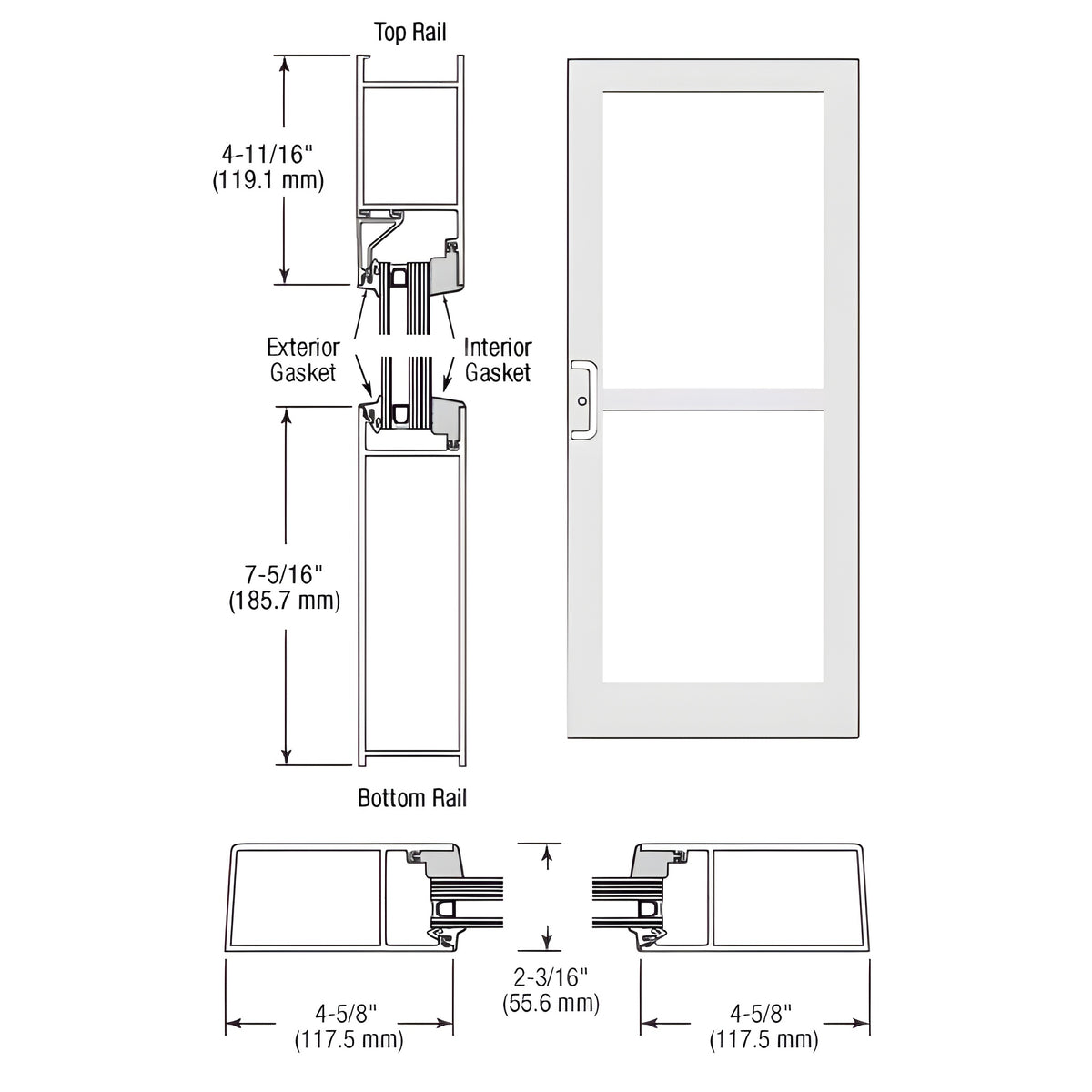 CRL-U.S. Aluminum White KYNAR® Paint IG600 Series Custom Single StormFront™ Gear Hinged Entrance for Panic and Surface Closer