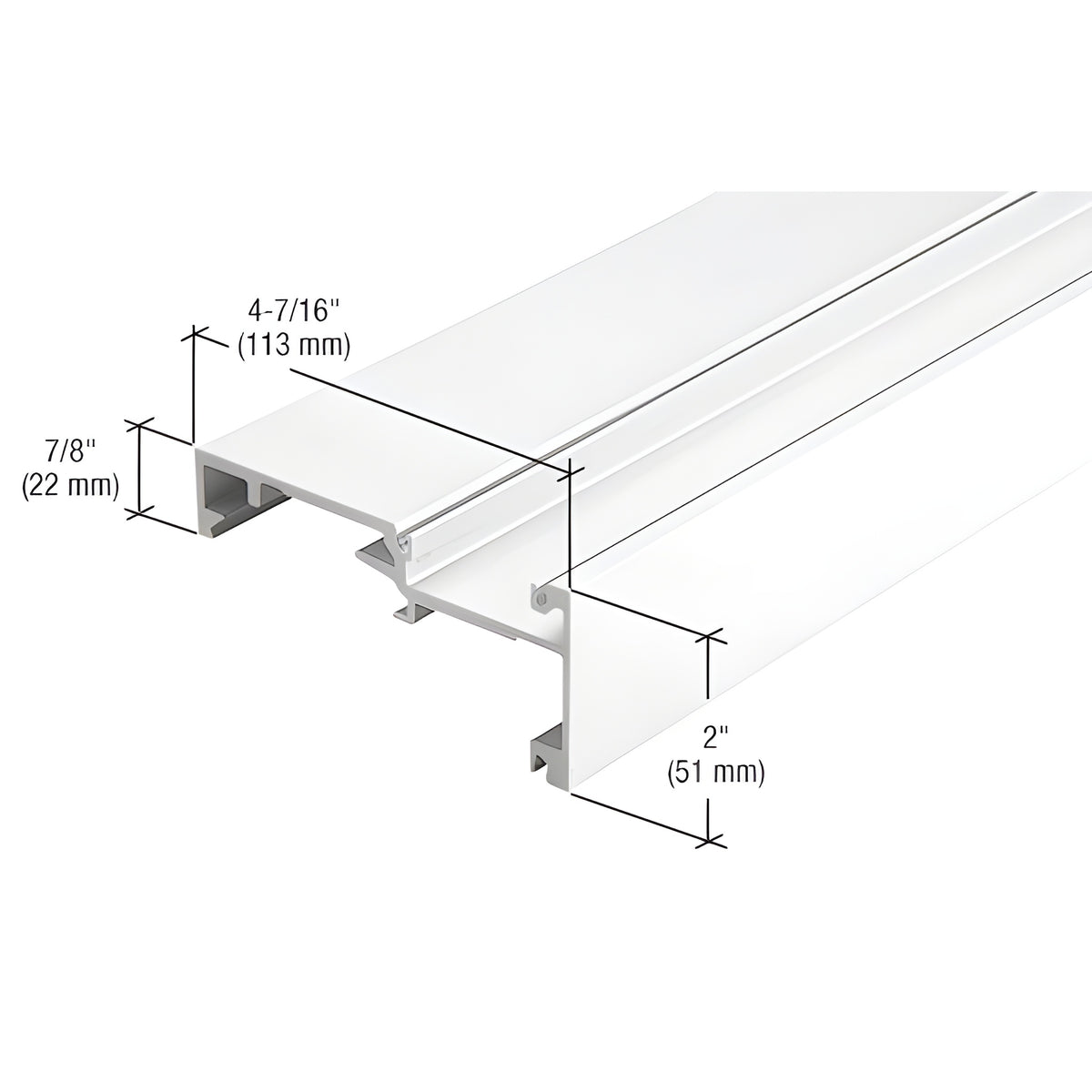 CRL-U.S. Aluminum White KYNAR® Paint Inside Glaze Horizontal Mullion - 24'-2"