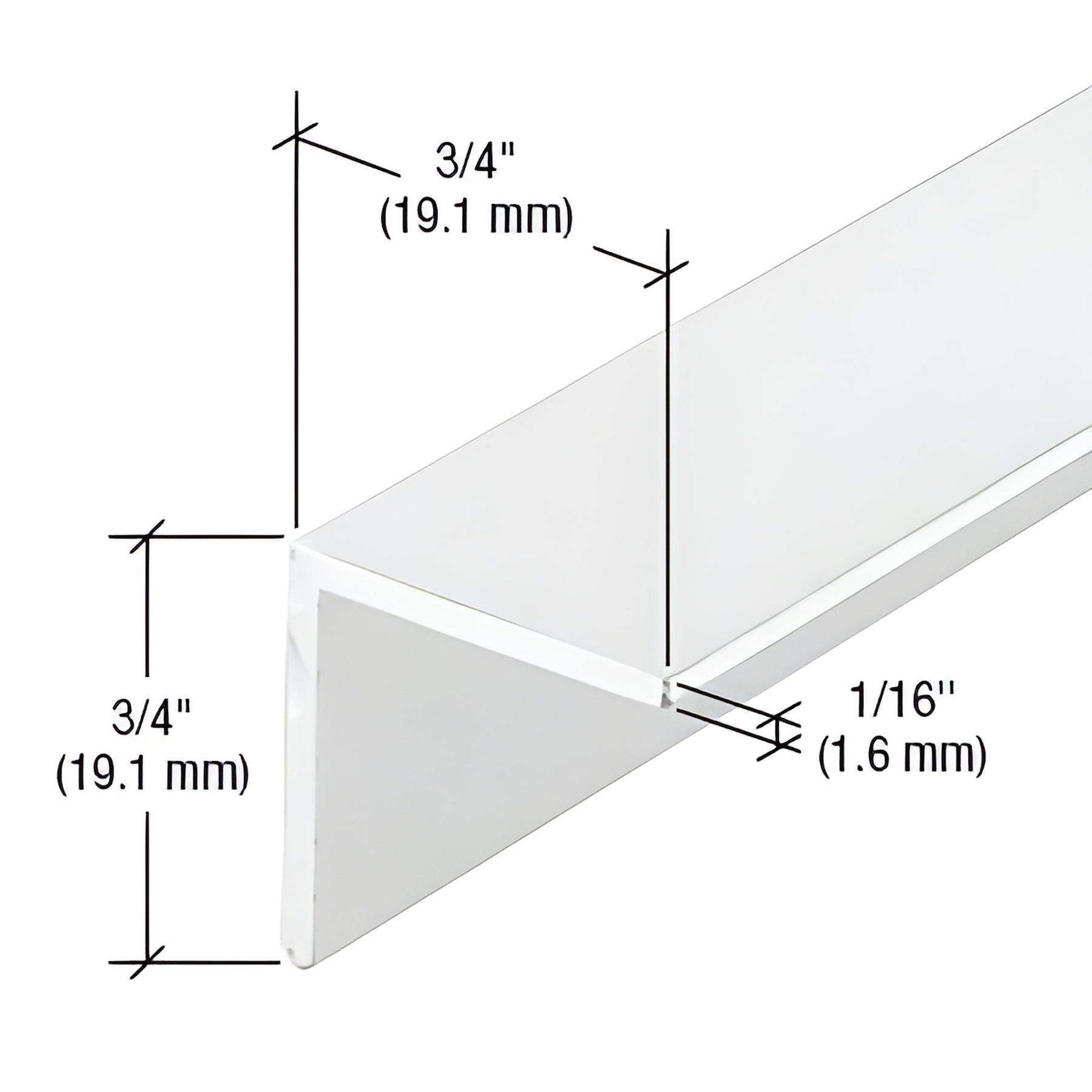 CRL-U.S. Aluminum White KYNAR® Paint L-Bar 3/4" x 3/4" x 1/16" - 21'-2"