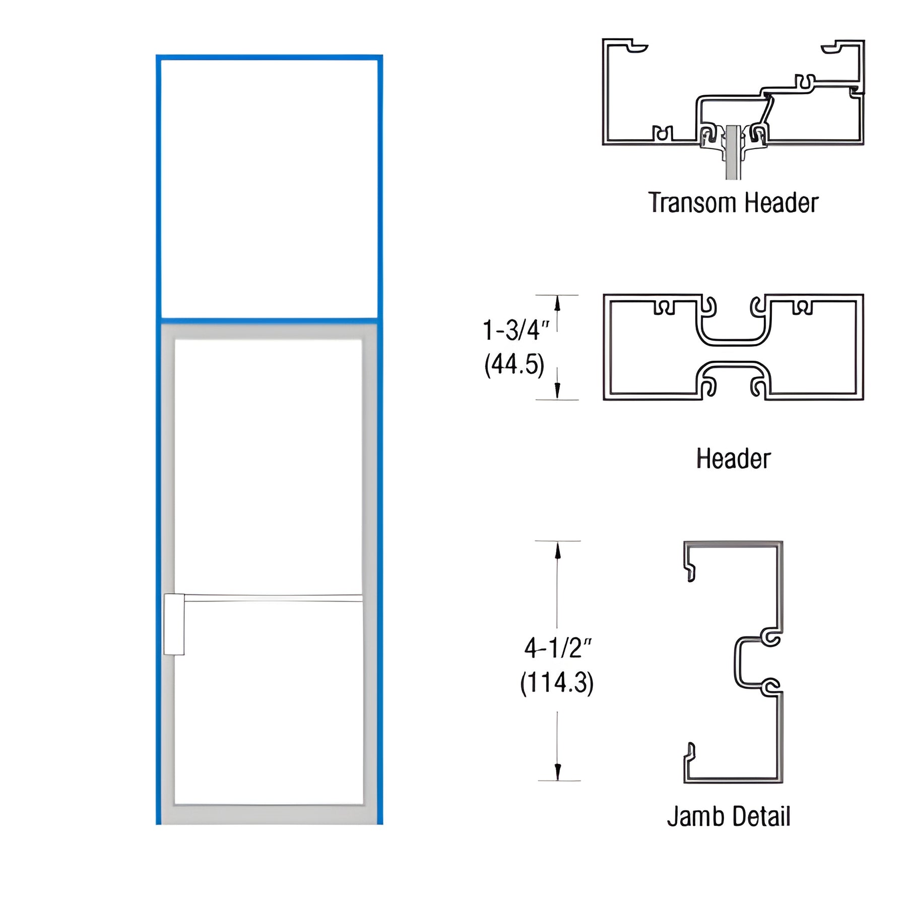 CRL U.S. Aluminum White KYNAR® Paint NOA 1-3/4" x 4-1/2" Transom Frame for Left Hand Swing Out Single Door