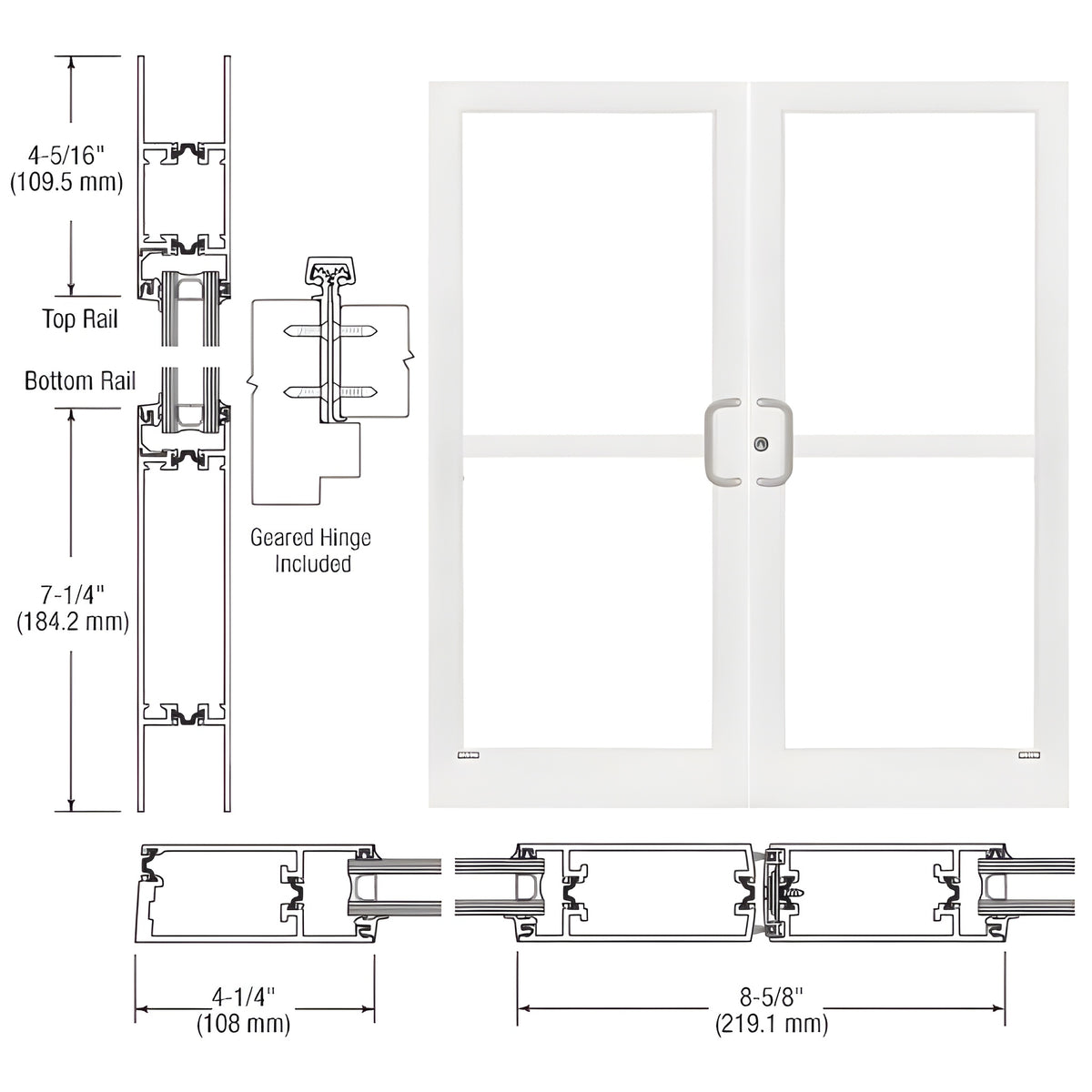 CRL-U.S. Aluminum White KYNAR® Paint Pair 72" x 84" Series 400T Medium Stile Gear Hinge Entrance Door