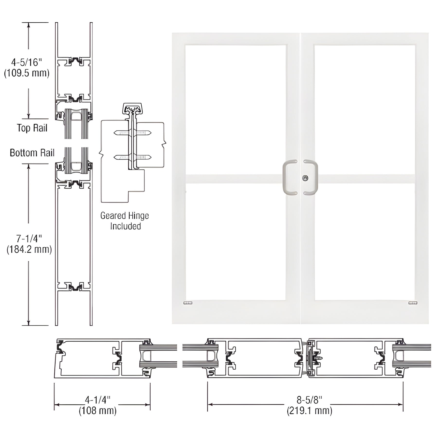 CRL-U.S. Aluminum White KYNAR® Paint Pair 72" x 84" Series 400T Medium Stile Gear Hinge Entrance Door