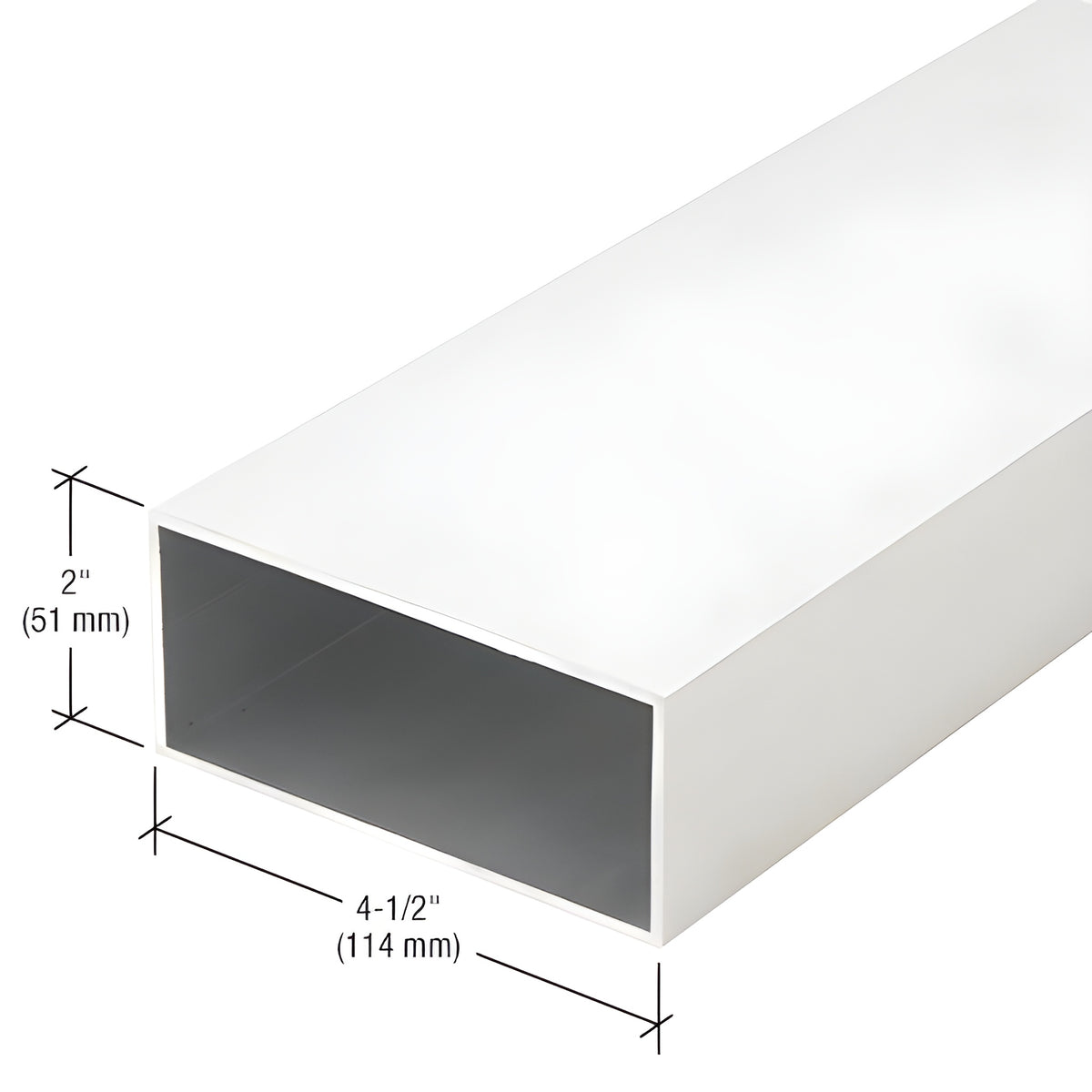 CRL-U.S. Aluminum White KYNAR® Paint Rectangular Tube 2" x 4-1/2" - 24'-2"