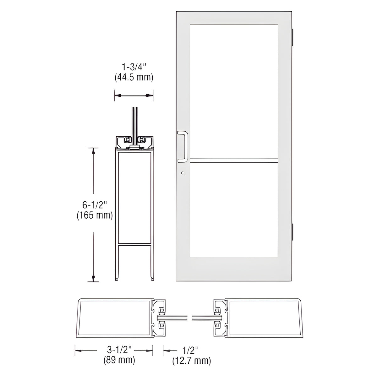 CRL-U.S. Aluminum White KYNAR® Paint Series 400 Custom Single 36" x 84" Medium Stile Butt Hinge Entrance Door