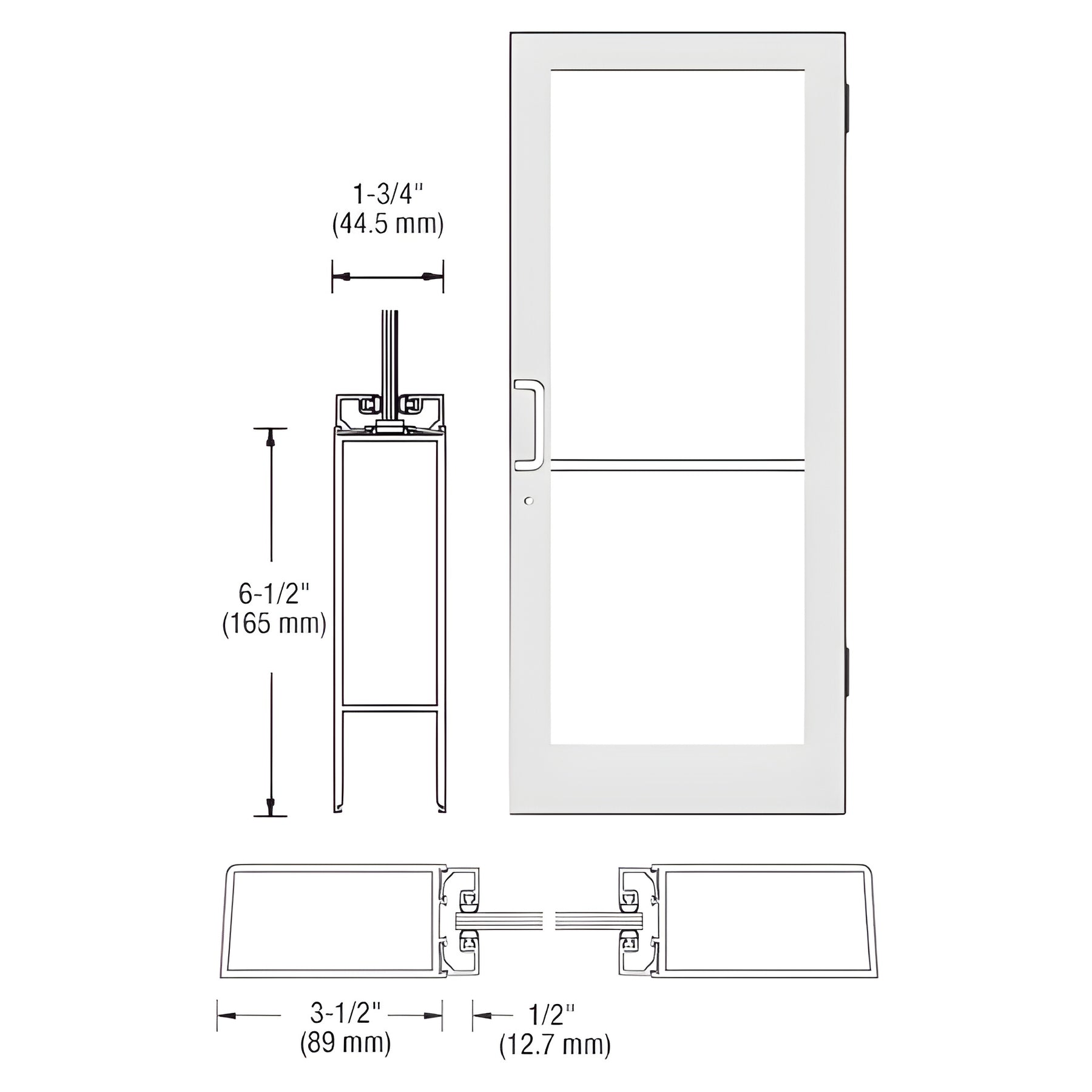 CRL-U.S. Aluminum White KYNAR® Paint Series 400 Custom Single 36" x 84" Medium Stile Butt Hinge Entrance Door
