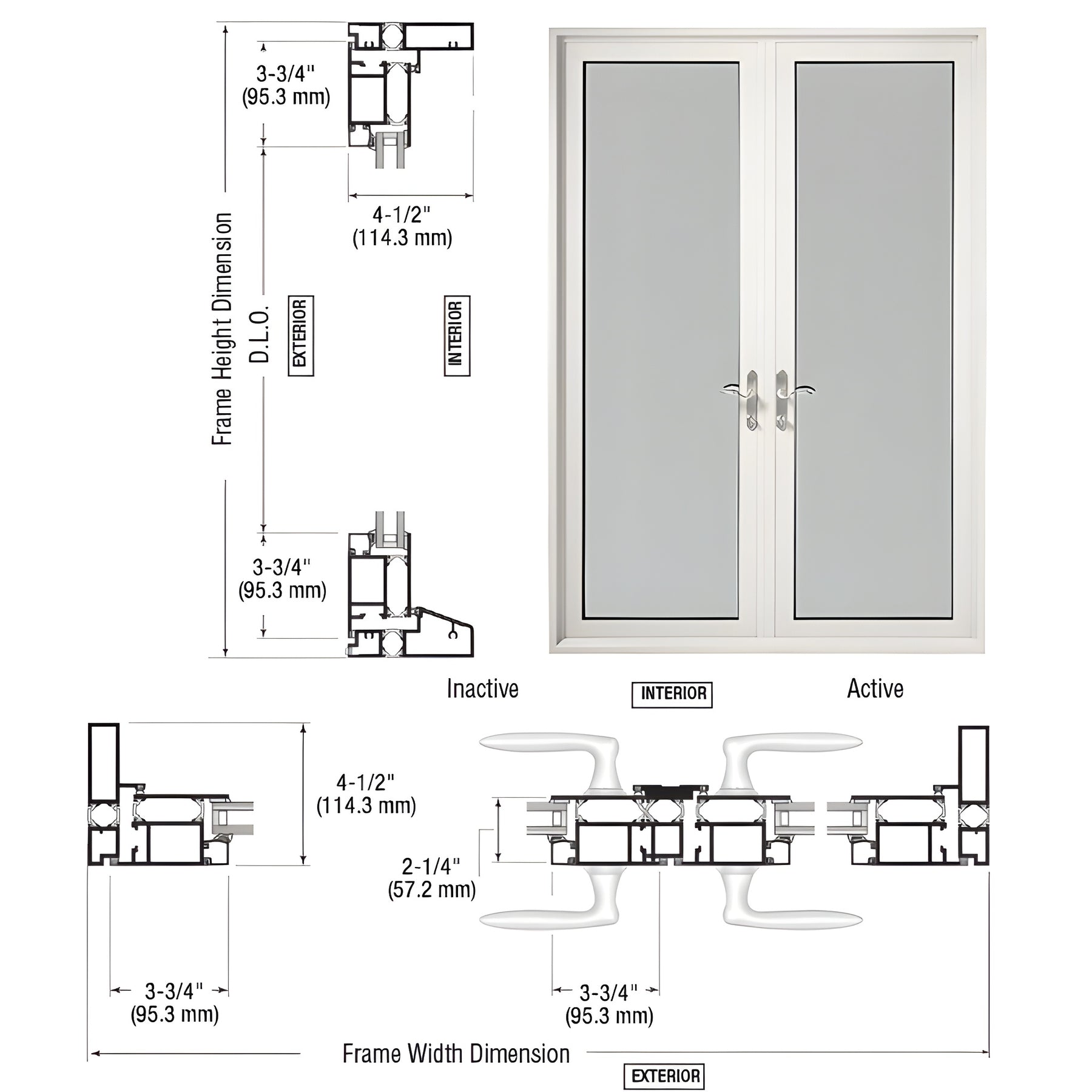 CRL-U.S. Aluminum White KYNAR® Paint Series 900 Terrace Door Pair Swing Out