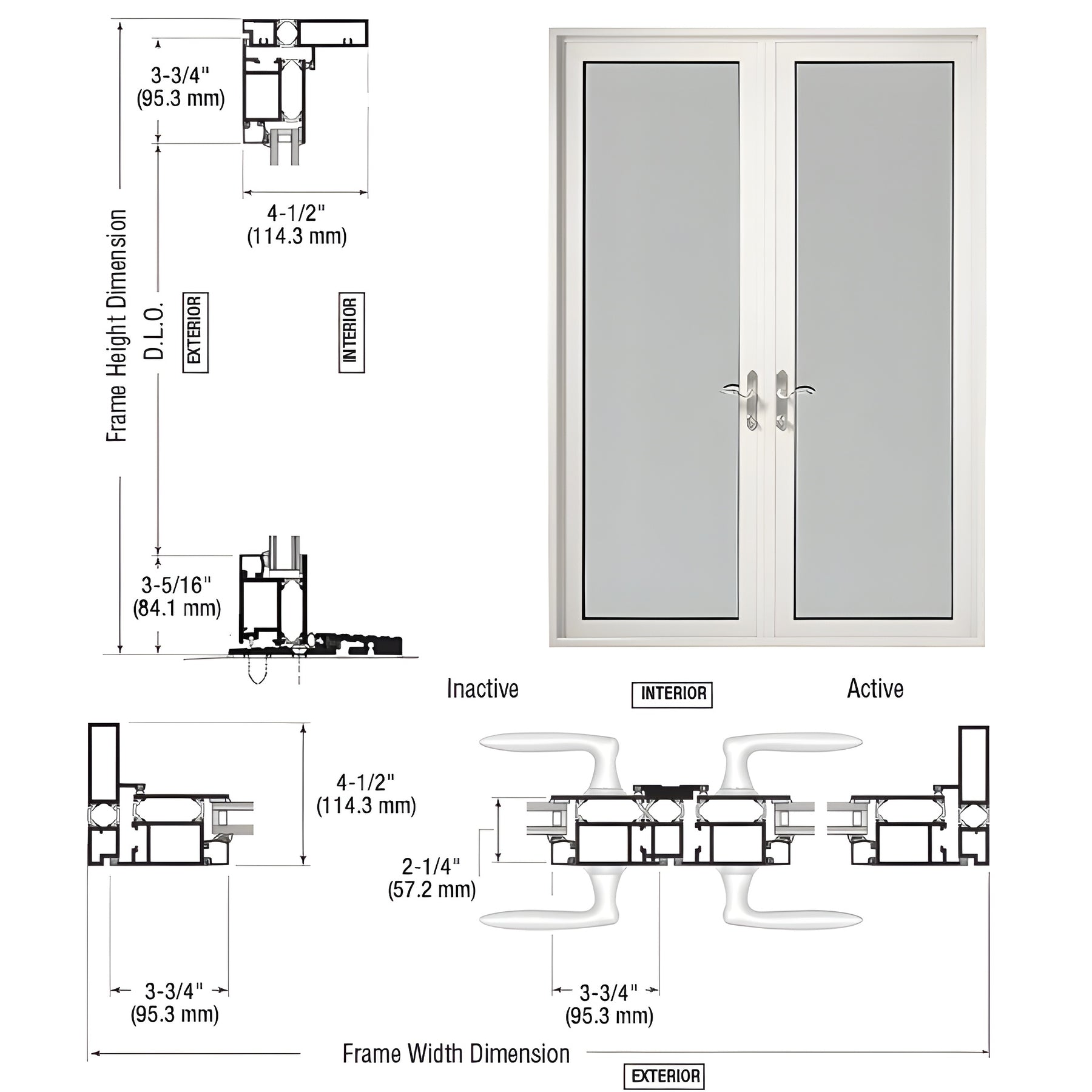 CRL-U.S. Aluminum White KYNAR® Paint Series 925 Pair Patio Door Swing Out