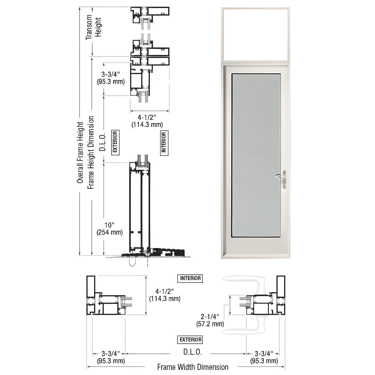 CRL-U.S. Aluminum White KYNAR® Paint Series 925 Single Transom Patio Door Hinge Right Swing Out