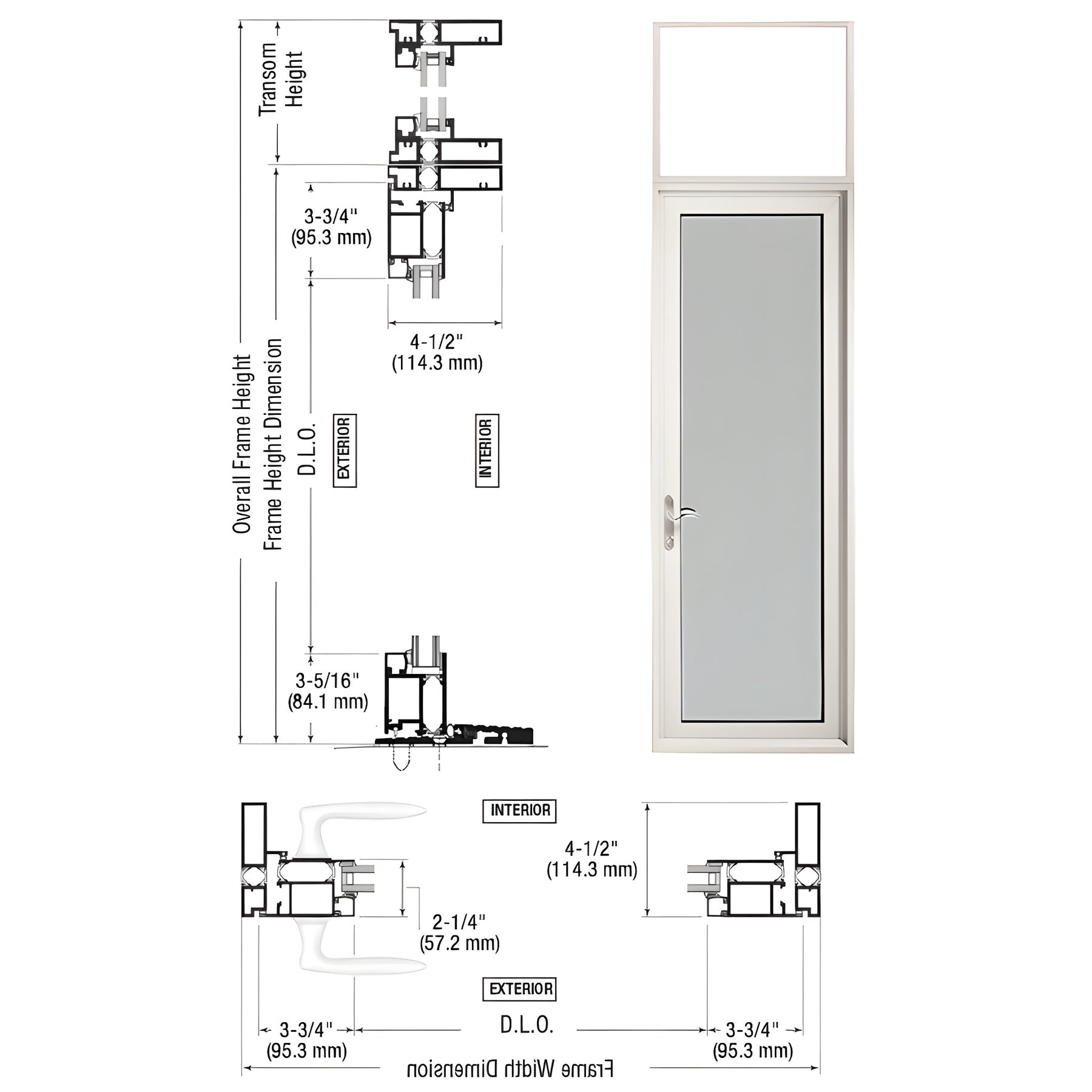 CRL-U.S. Aluminum White KYNAR® Paint Series 925 Single Transom Patio Door Hinge Left Swing Out