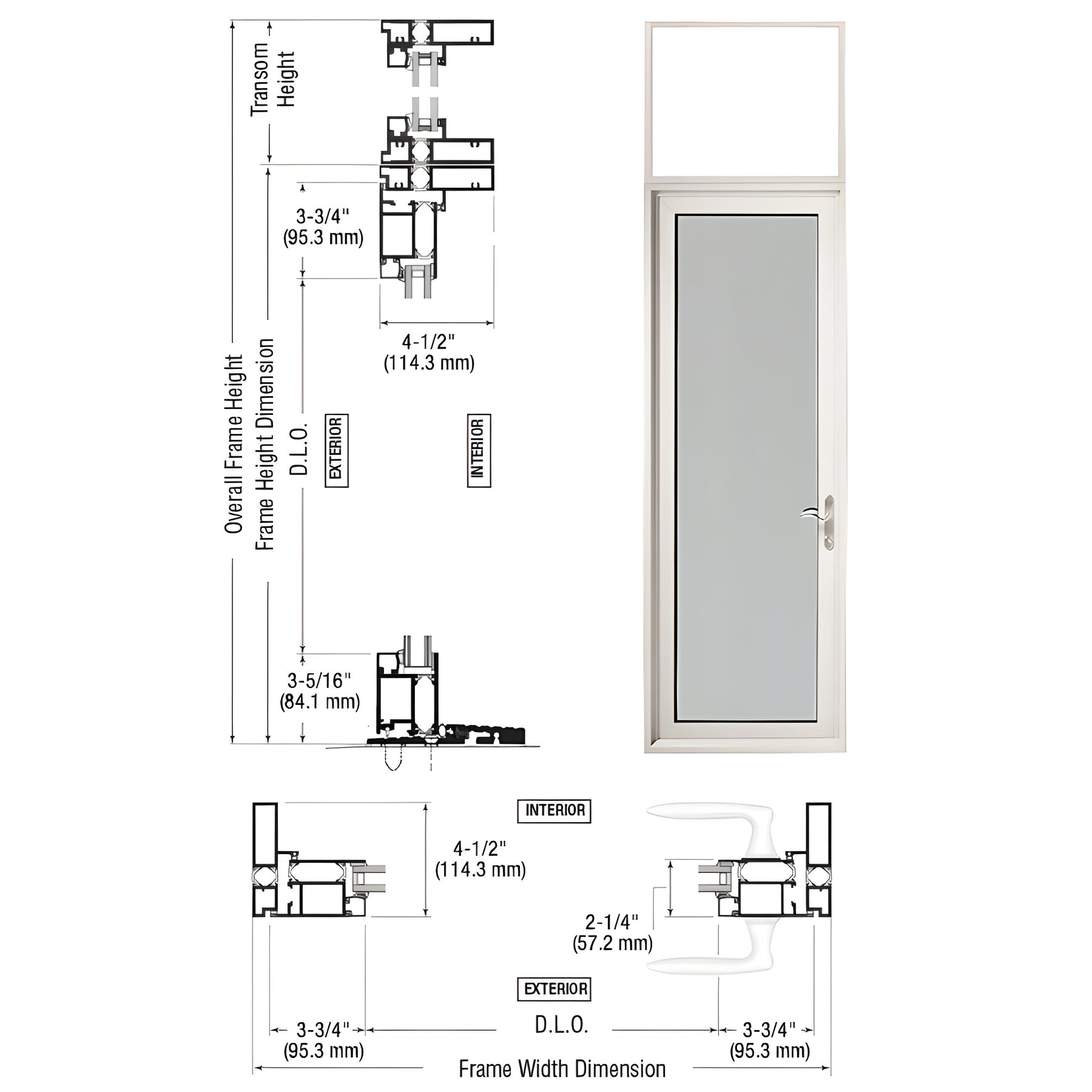 CRL-U.S. Aluminum White KYNAR® Paint Series 925 Single Transom Patio Door Hinge Left Swing Out