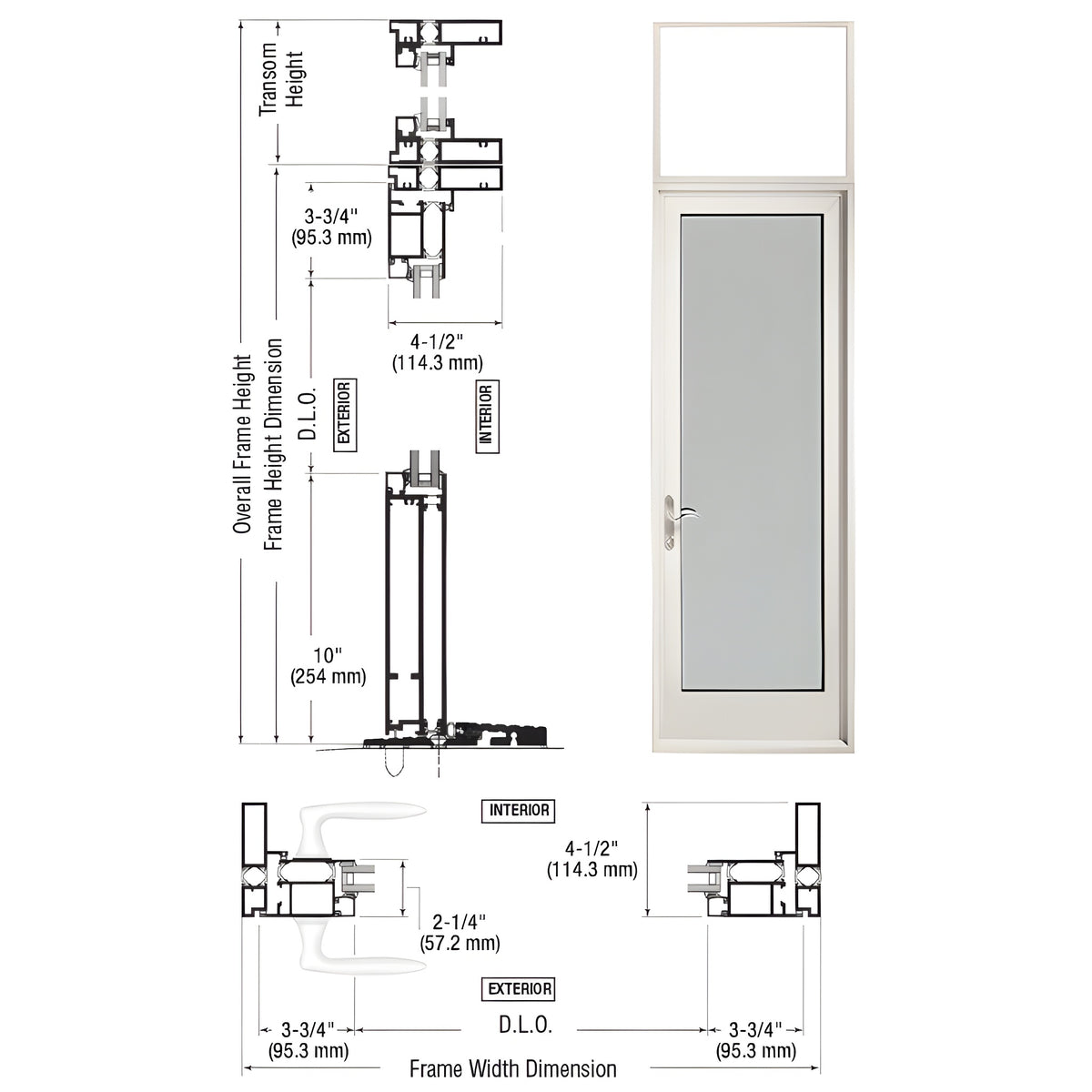 CRL-U.S. Aluminum White KYNAR® Paint Series 925 Transom Patio Door Hinge Left Swing Out