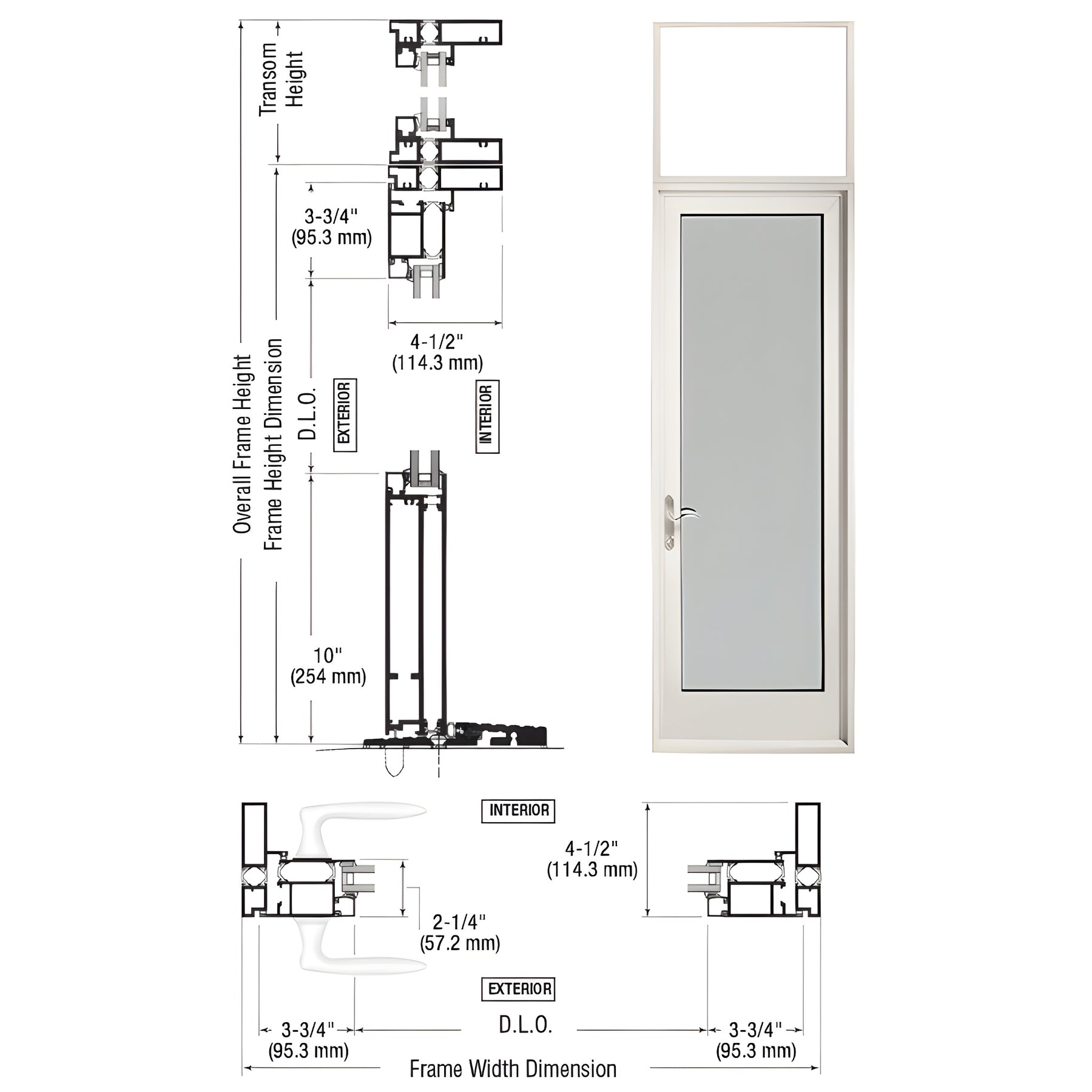 CRL-U.S. Aluminum White KYNAR® Paint Series 925 Transom Patio Door Hinge Left Swing Out