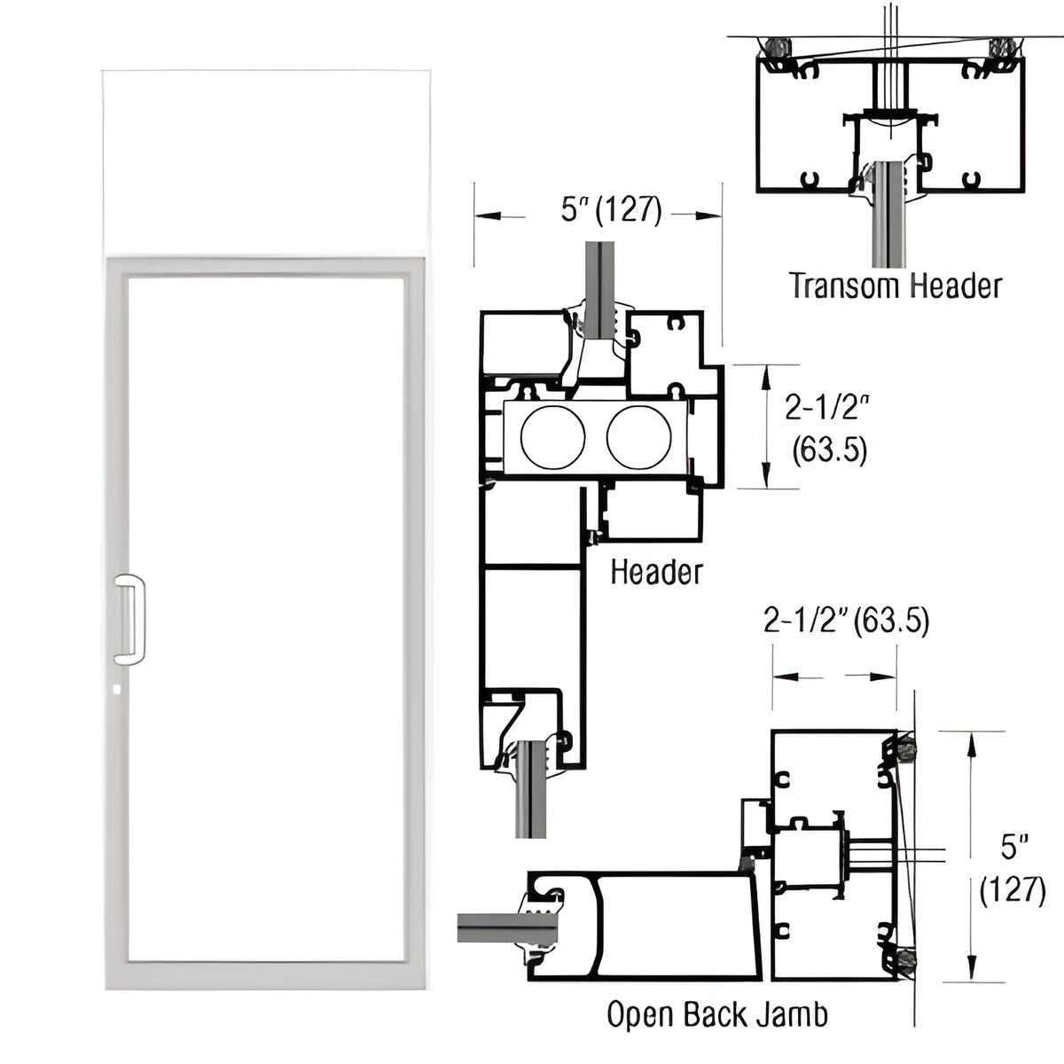 CRL-U.S. Aluminum White KYNAR® Paint Series IG500 Custom Transom Door Frame for Geared Hinged, CVR Strike, and Overhead Concealed Closer