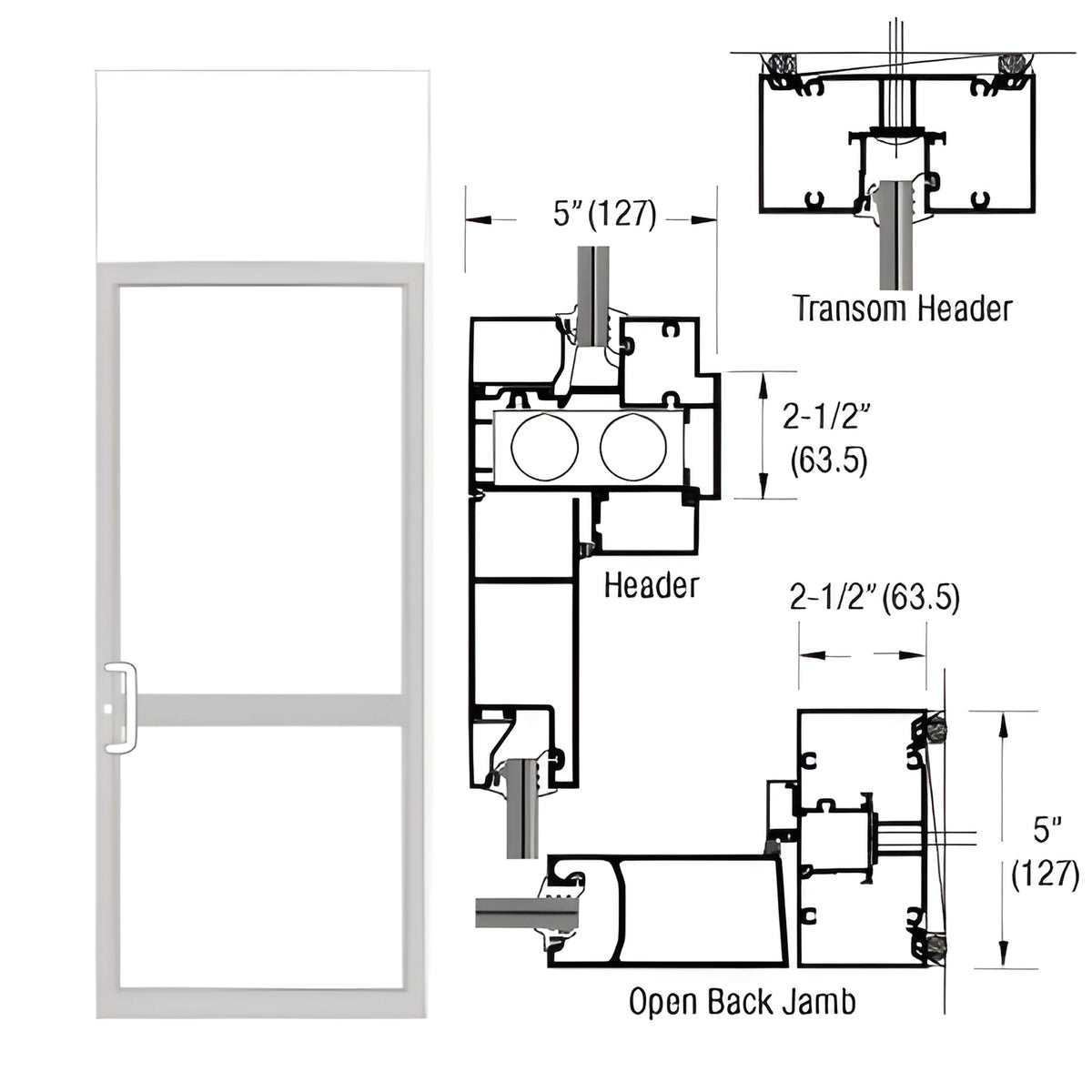 CRL-U.S. Aluminum White KYNAR® Paint Series IG500 Custom Transom Door Frame for Geared Hinged, CVR Strike, and Overhead Concealed Closer