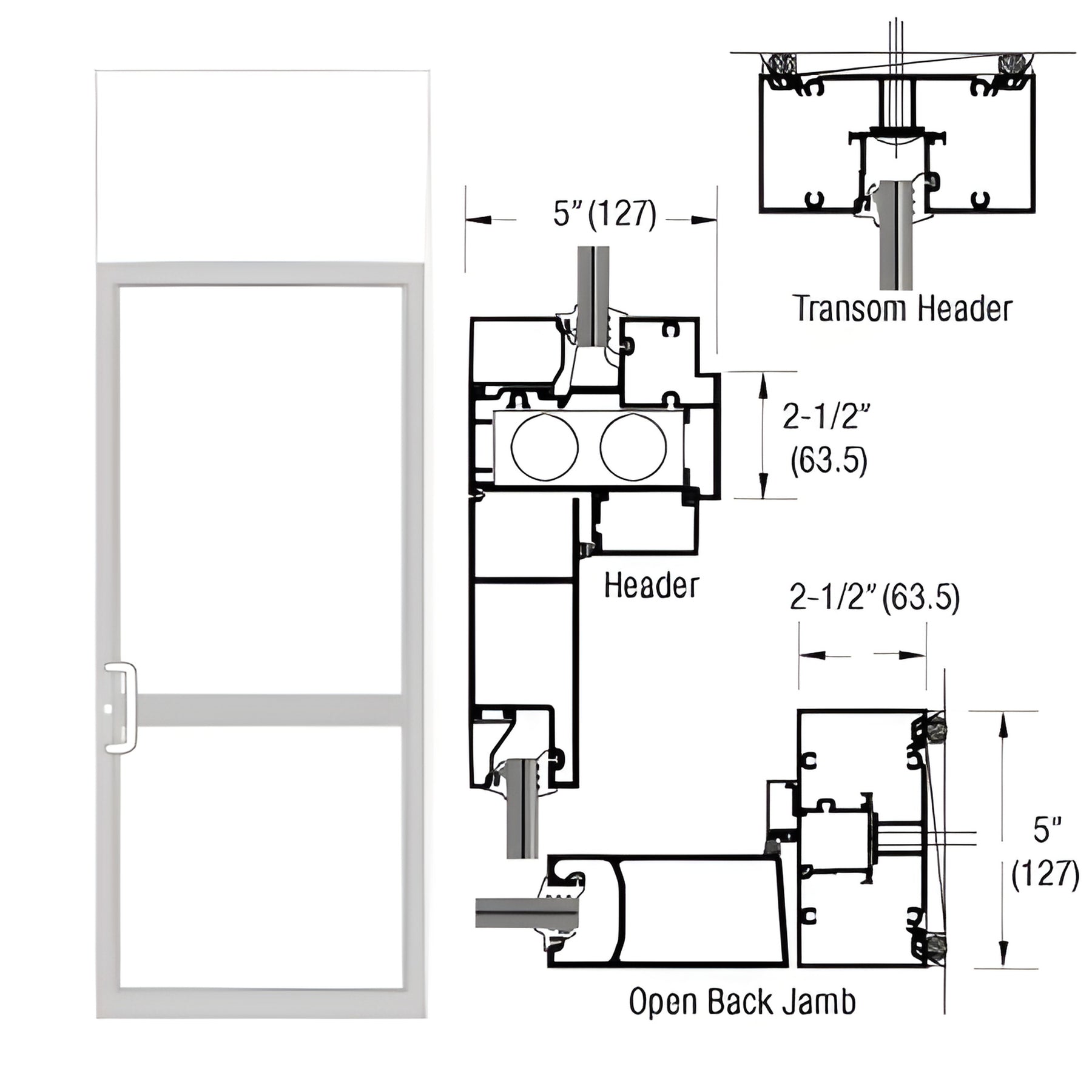CRL-U.S. Aluminum White KYNAR® Paint Series IG500 Custom Transom Door Frame for Geared Hinged, CVR Strike, and Overhead Concealed Closer