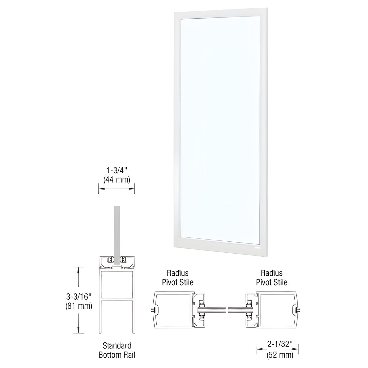 CRL-U.S. Aluminum White KYNAR® Paint Single 36" x 84" Blank 250 Narrow Center Stile Entrance Door