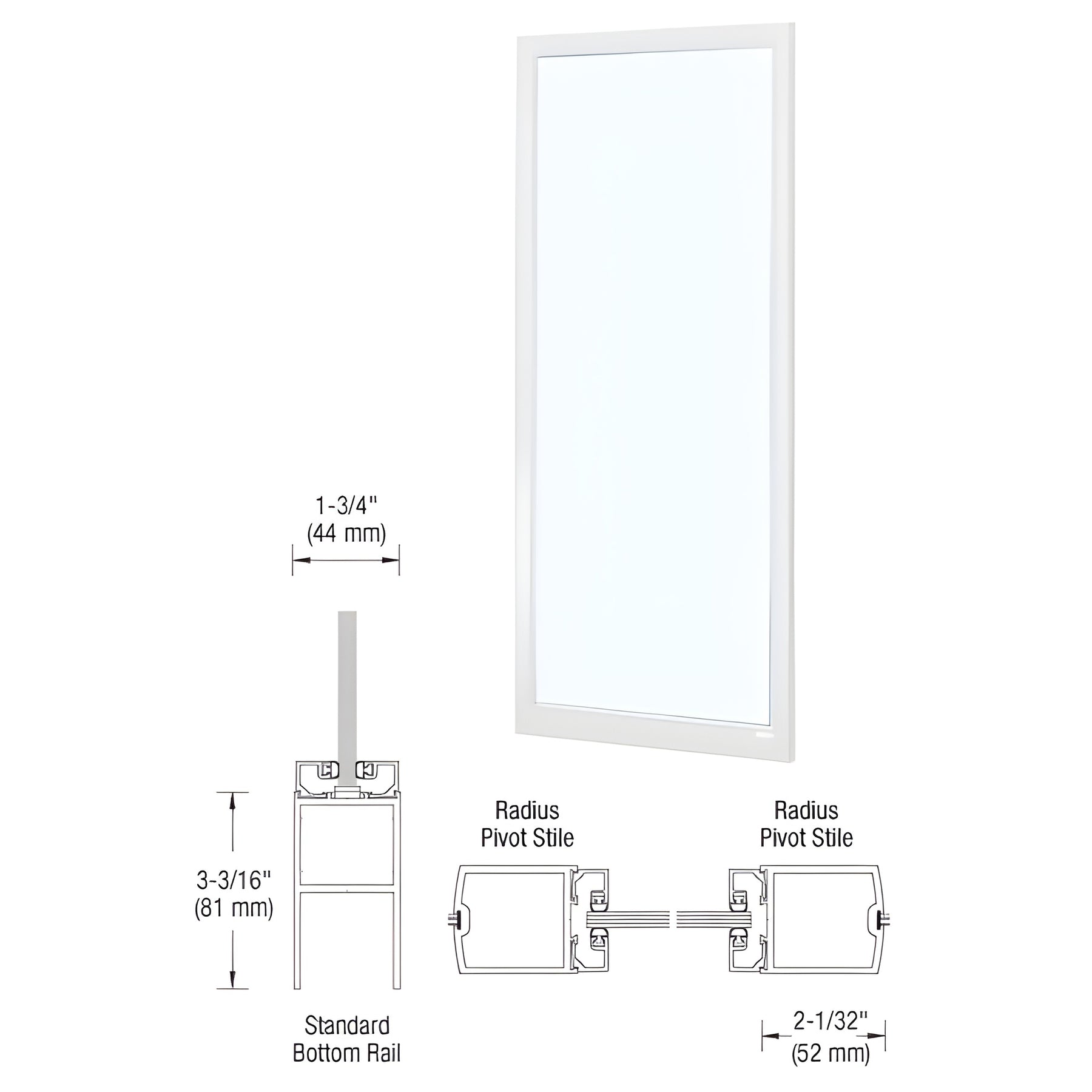 CRL-U.S. Aluminum White KYNAR® Paint Single 36" x 84" Blank 250 Narrow Center Stile Entrance Door