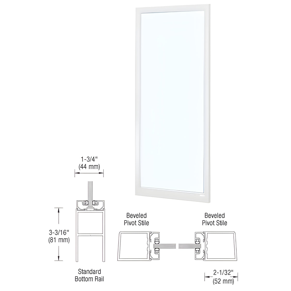 CRL-U.S. Aluminum White KYNAR® Paint Single 36" x 84" Blank 250 Narrow Offset Stile Entrance Door