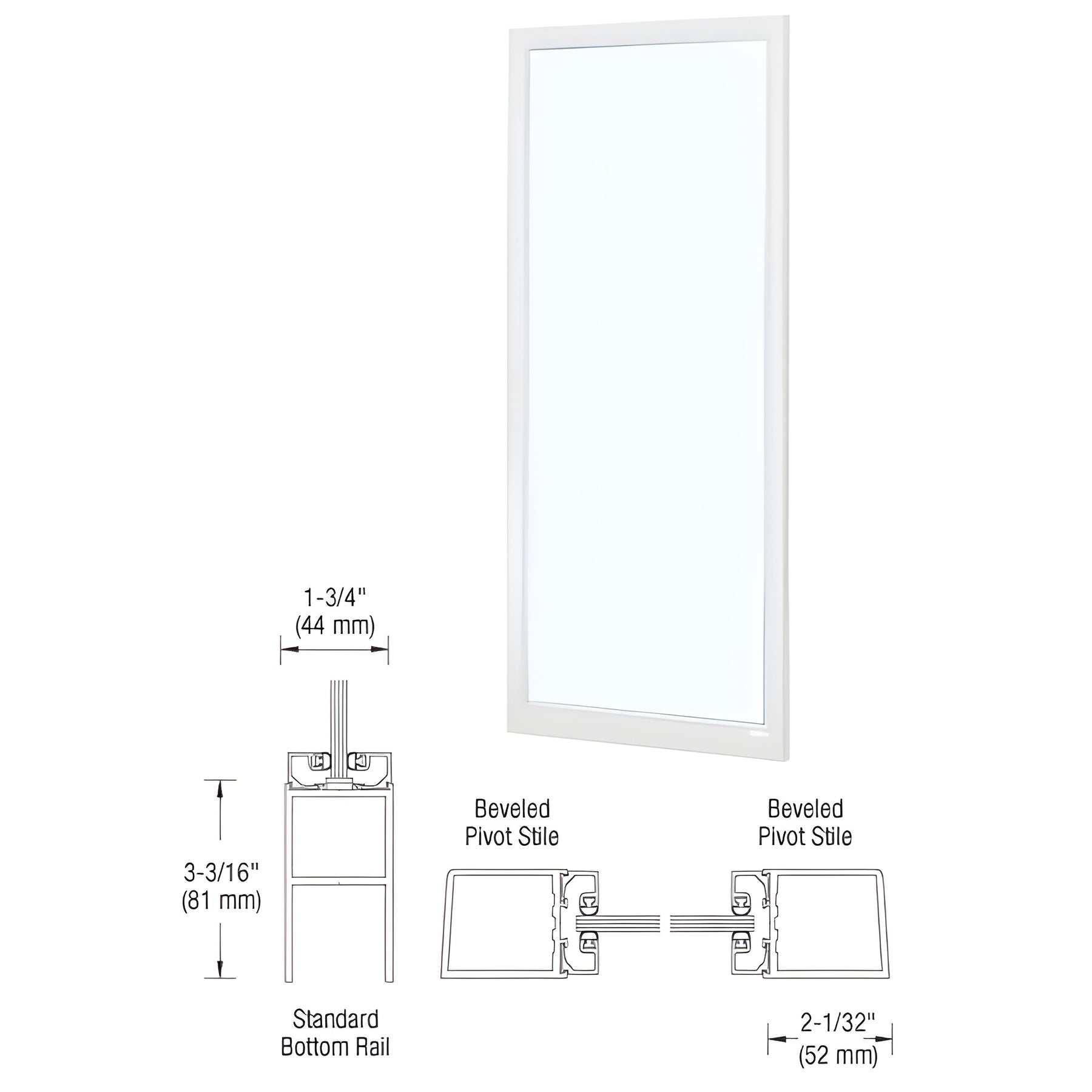 CRL-U.S. Aluminum White KYNAR® Paint Single 36" x 84" Blank 250 Narrow Offset Stile Entrance Door