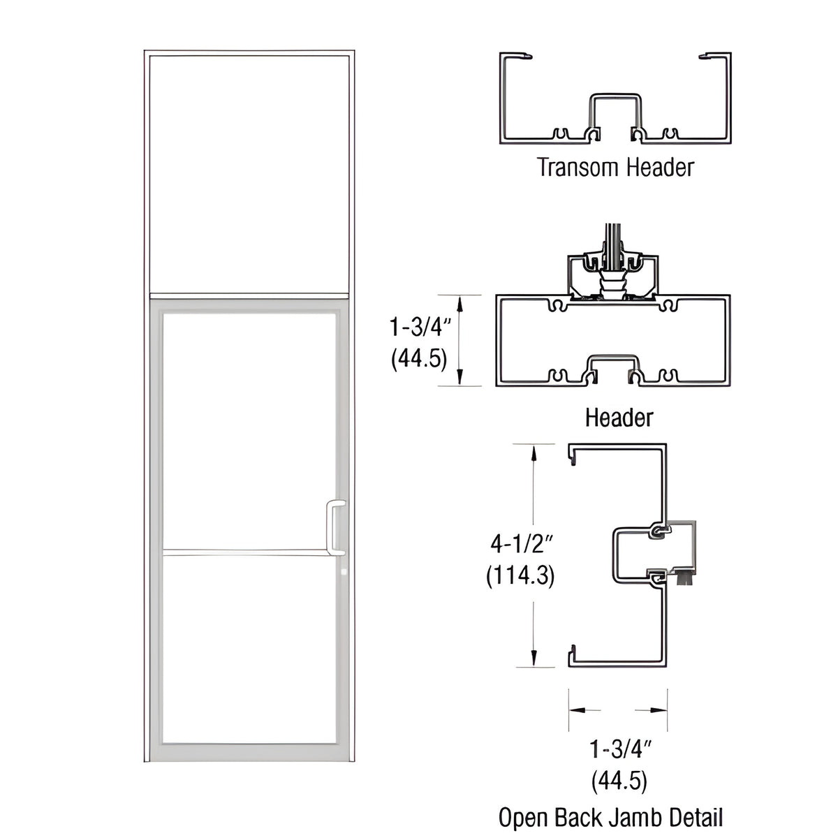 CRL-U.S. Aluminum White KYNAR® Paint Single Door 39-1/2" x 126" Right Hand Transom Frame