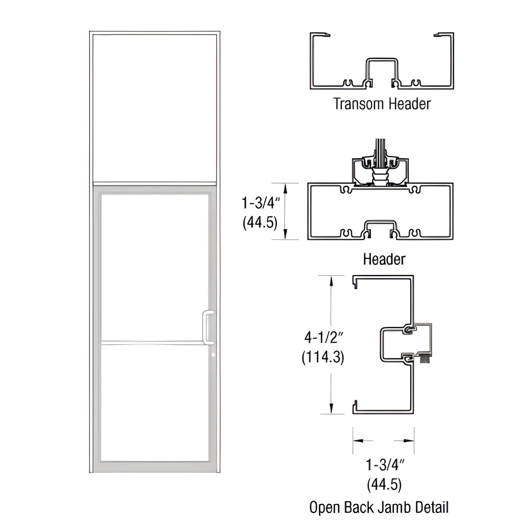 CRL-U.S. Aluminum White KYNAR® Paint Single Door 39-1/2" x 126" Right Hand Transom Frame