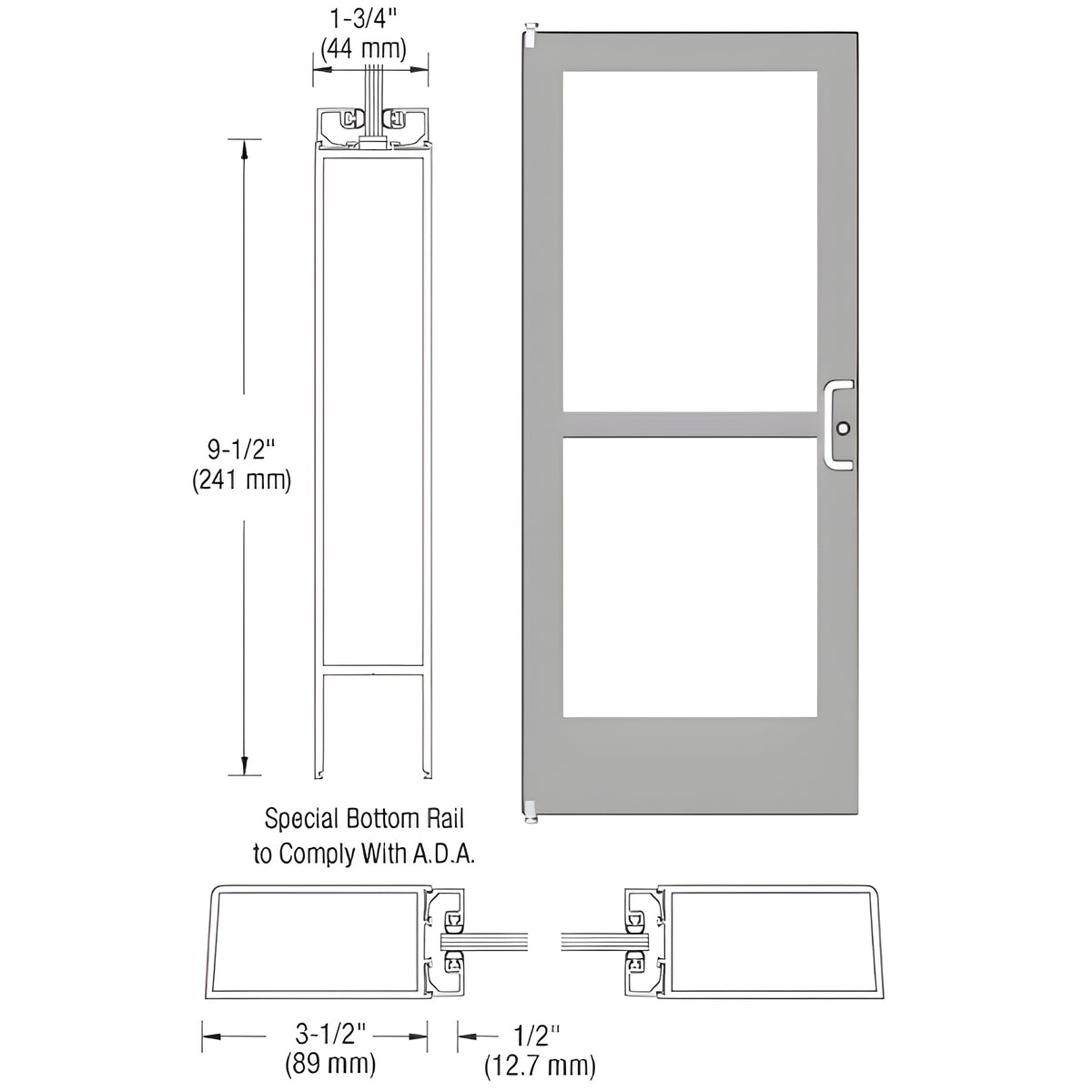 CRL-U.S. Aluminum White KYNAR® Paint Single Series 400 Medium Stile Offset Pivot Entrance Door With Rim Device for Surface Mount Door Closer