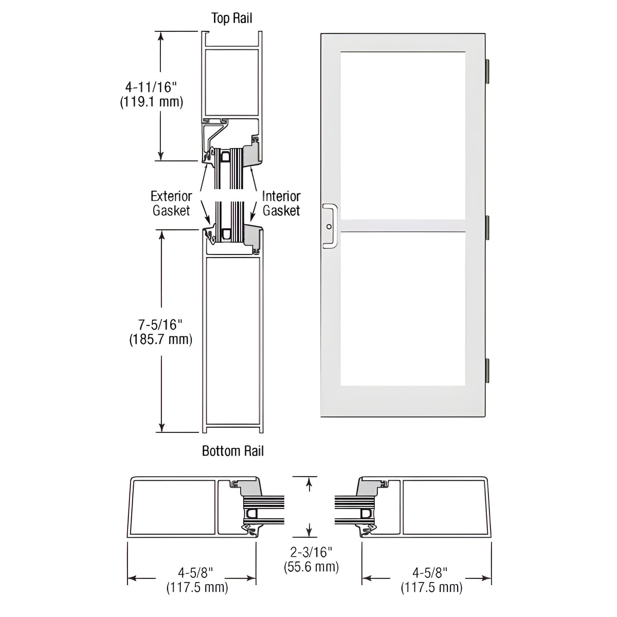 CRL-U.S. Aluminum White KYNAR® Paint StormFront™ Series Custom Single Butt Hinge Entrance Door For Panic and Surface Mount Door Closer