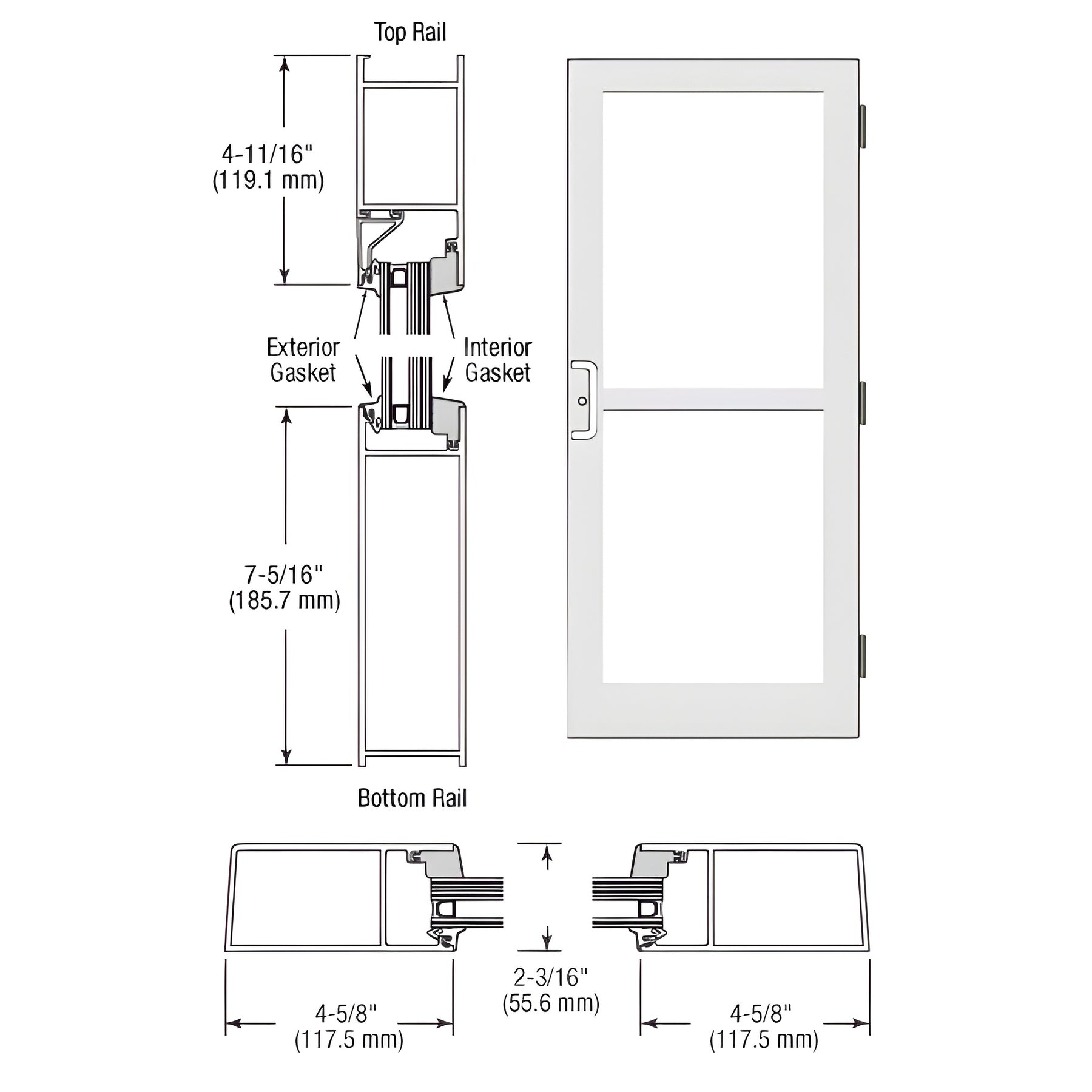 CRL-U.S. Aluminum White KYNAR® Paint StormFront™ Series Custom Single Butt Hinge Entrance Door For Panic and Surface Mount Door Closer