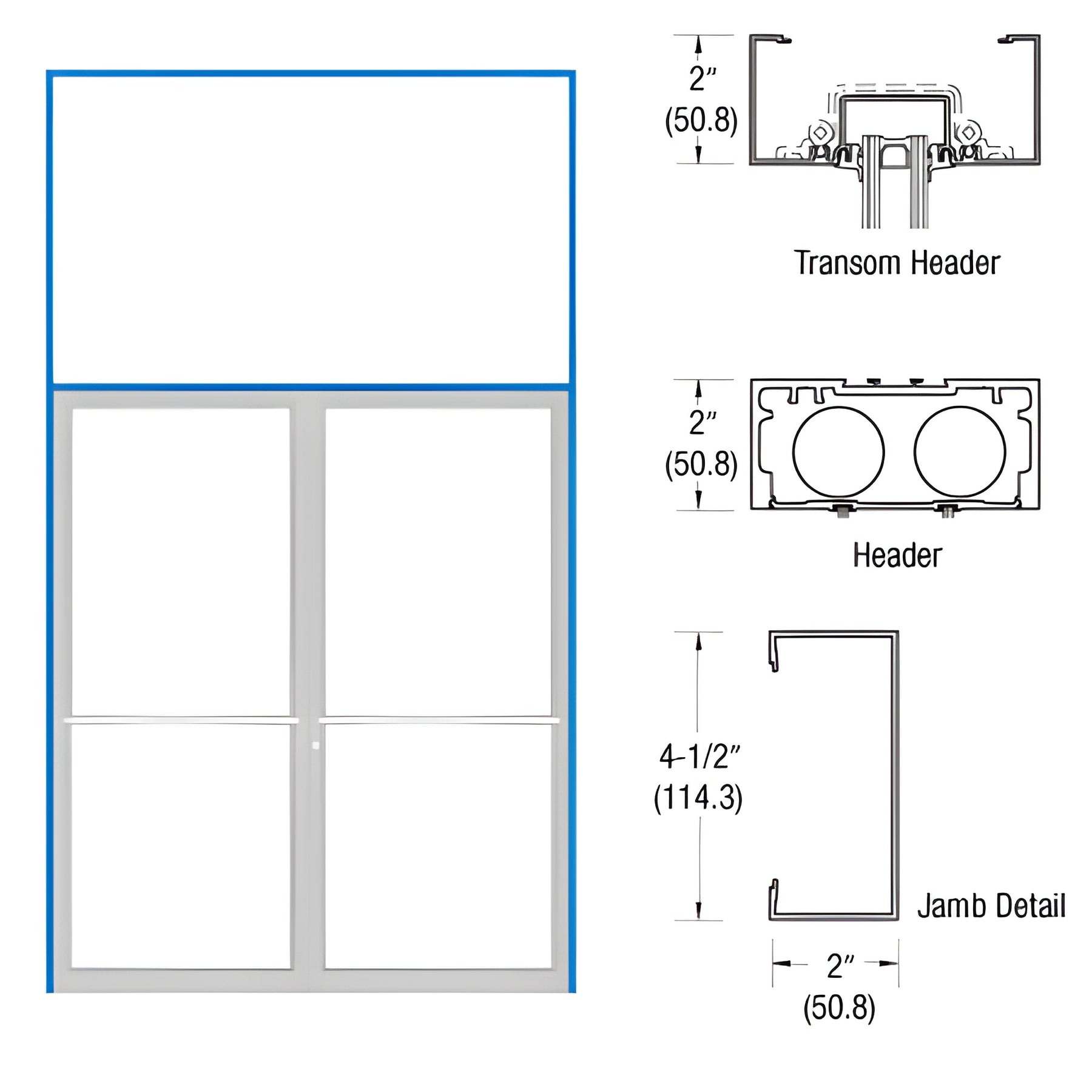 CRL-U.S. Aluminum White KYNAR® Paint Transom Frame Prepped Center Hung Overhead Concealed Closers