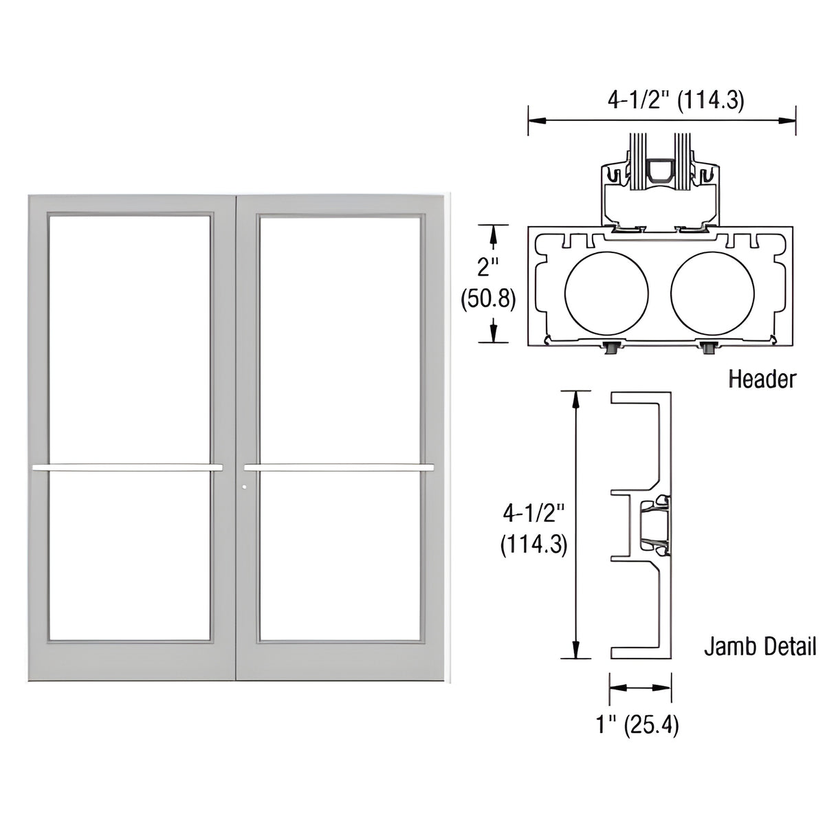 CRL-U.S. Aluminum White Painted Series DF800 Up/Over Sub Frame for a Pair of Doors