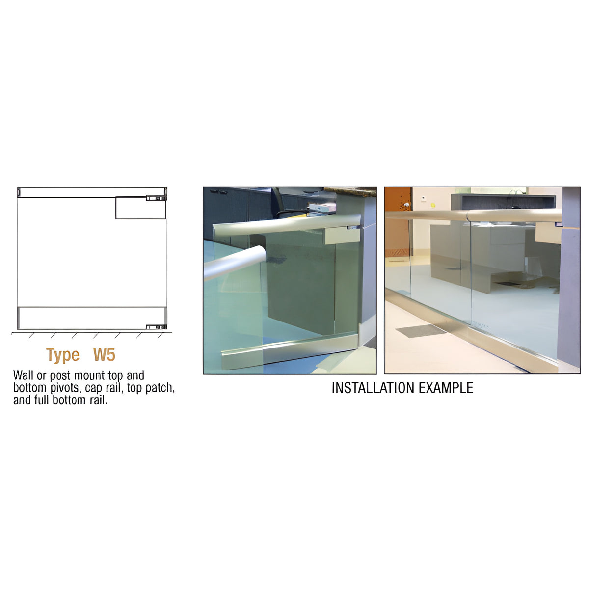 CRL Wall Mount Swinging Gate With Top and Bottom Pivots Plus Cap Rail, Top Patch, and Full Bottom Rail