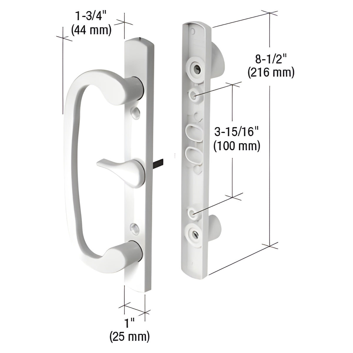 CRL White 8-1/2" Mortise-Style Handle 3-15/16" Screw Holes