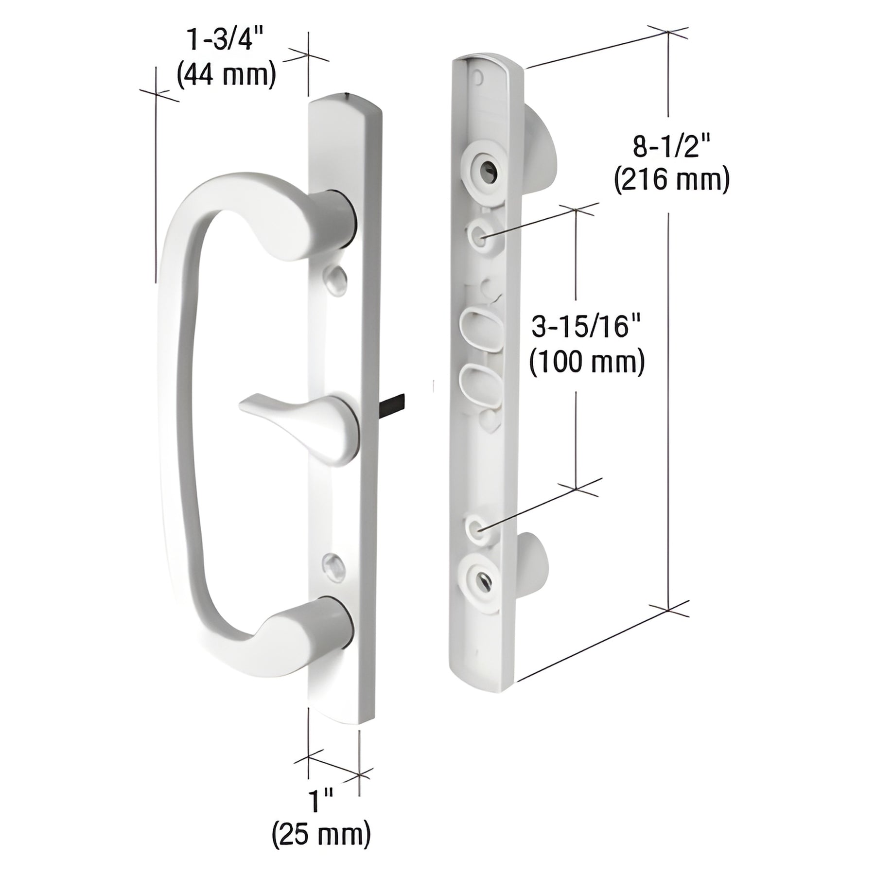 CRL White 8-1/2" Mortise-Style Handle 3-15/16" Screw Holes