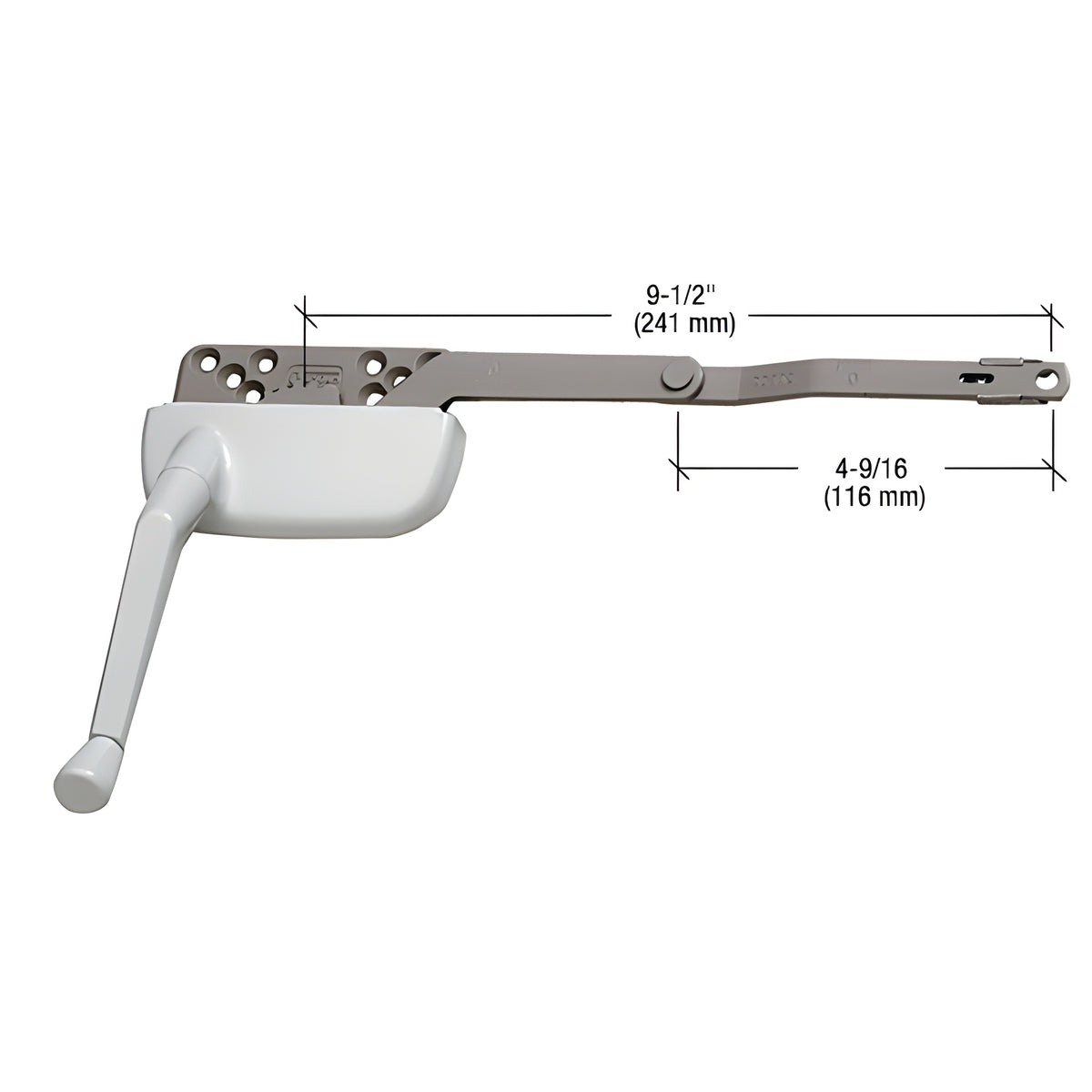 CRL White 9-1/2" Right Hand Single Arm Ellipse Surface Mount Dyad Casement Operator